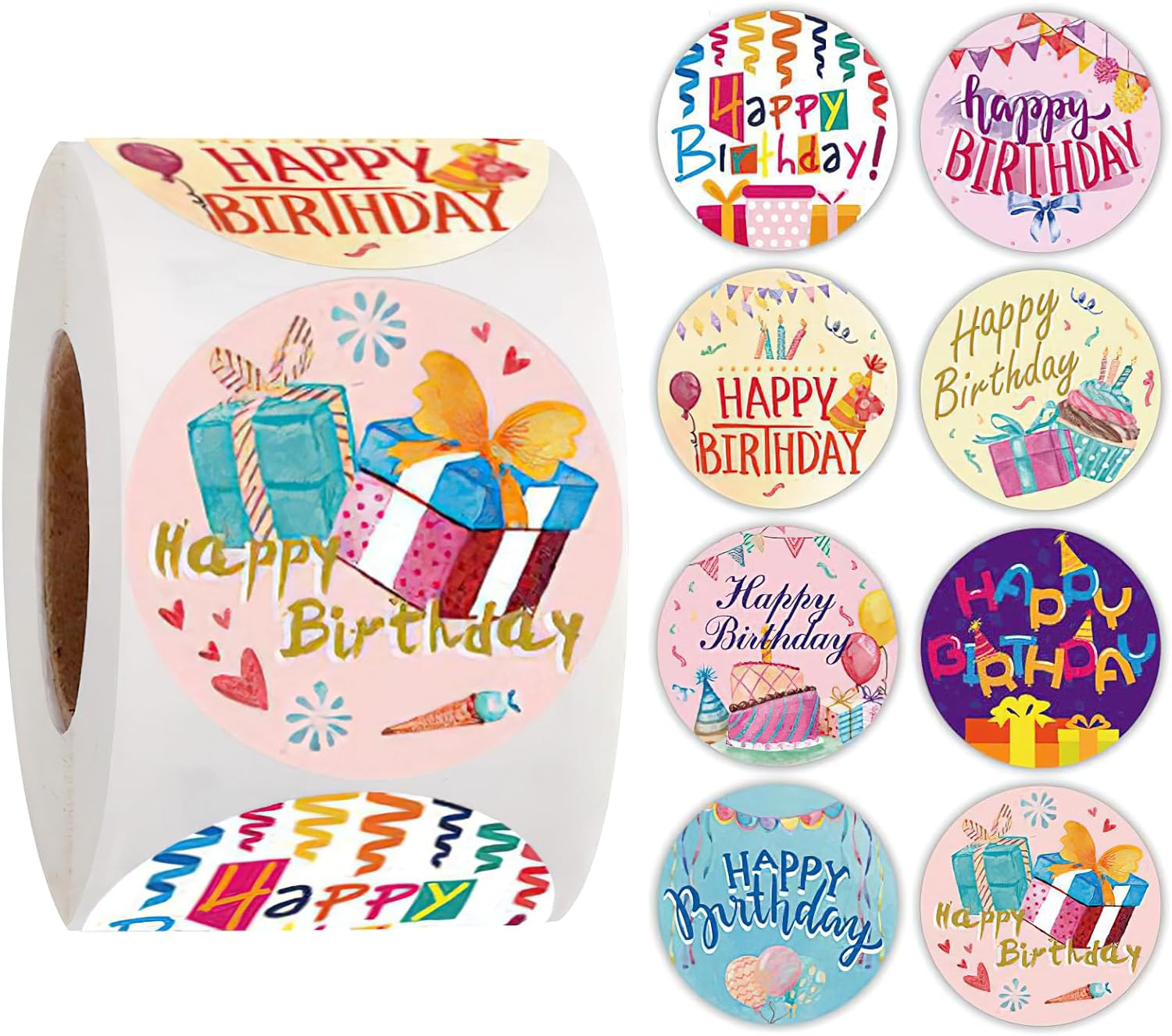 ZASKHLD 500pcs Happy Birthday Roll Stickers Birthday