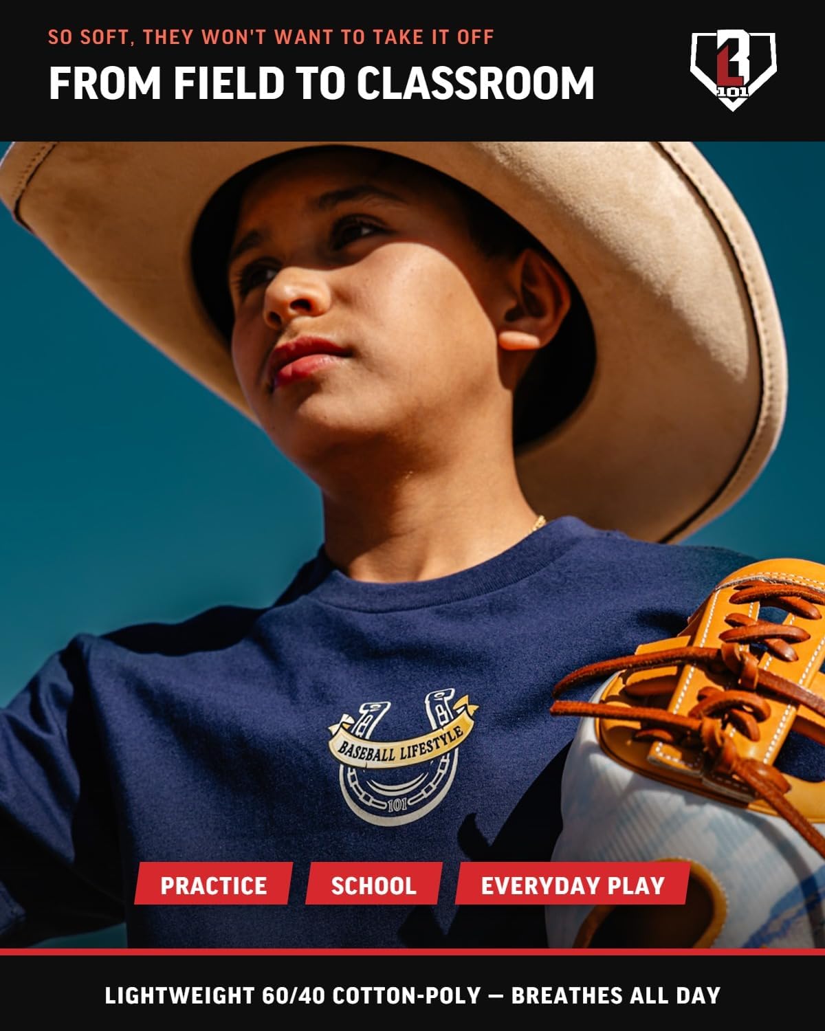 BL101 Youth Wild West Windup Baseball Graphic Tee for Boys - Navy, YS-YXL