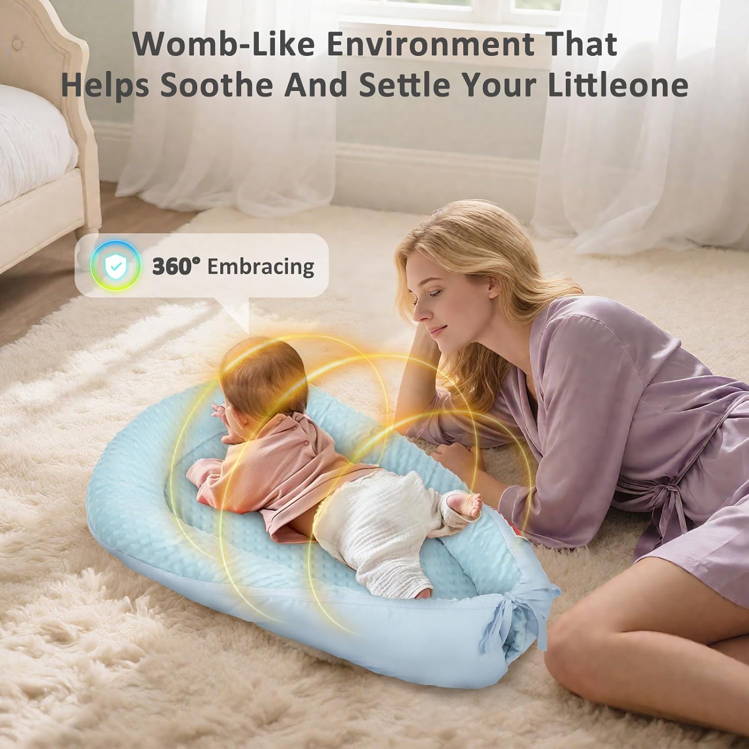 Baby Lounger – Soft & Breathable Newborn Nest for Infants 0-24 Months, Organic Cotton Baby Pillow for Tummy Time, Playtime & Travel, Newborn Babies Essential Gift