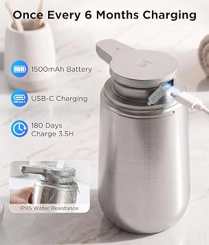 Newise Automatic Liquid Soap Dispenser Touchless - 10.5 Oz, Stainless Steel