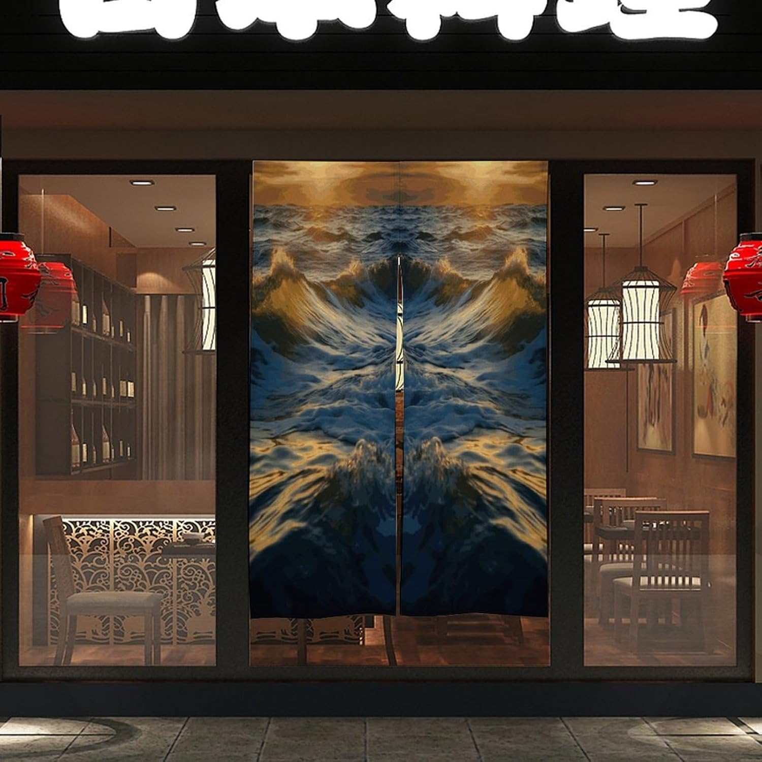 Dawn Ocean Waves Door Curtain Printed Doorway Noren Japanese Style Doorway Room Divider Curtains for Privacy Partition Divider Kitchen Home Decorations Wall Hanging