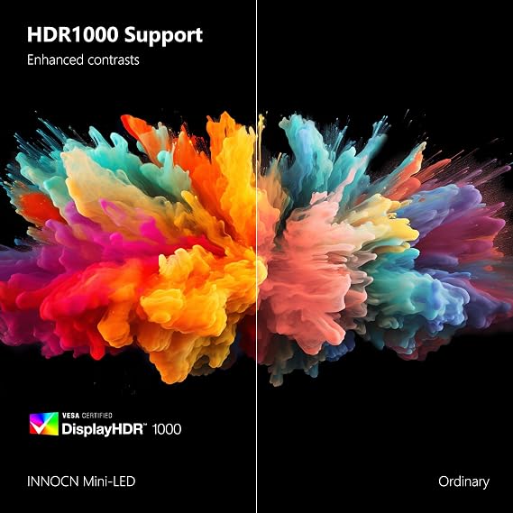 INNOCN 32 Mini LED 4K 160Hz 3840 x 2160P HDR1000 Monitor 1ms IPS HDMI 2.1, 99% DCI-P3, USB Type-C Connectivity, Height Adjustable Stand - Black (2026)