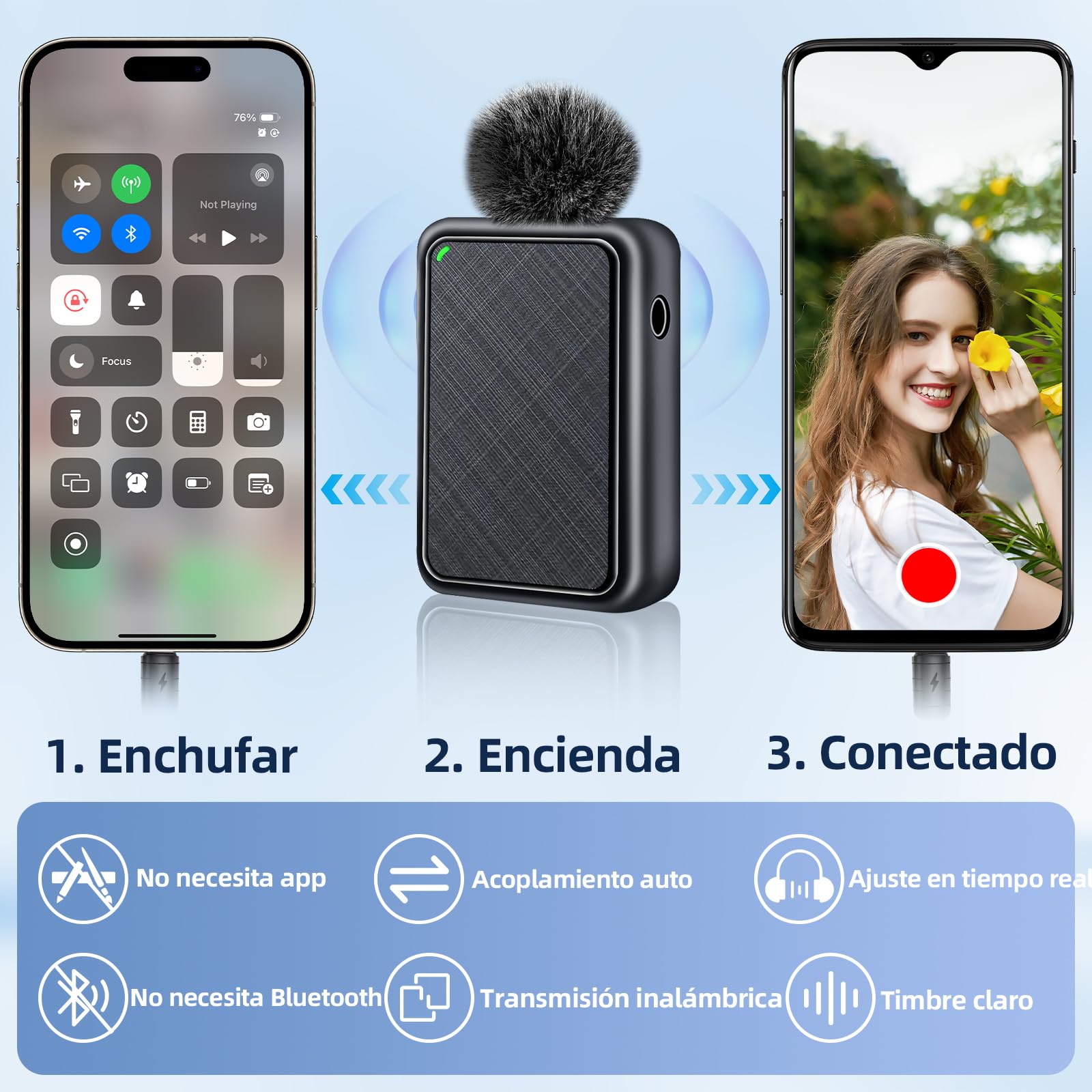 Microfono Inalambrico, Micrófono Inalambrico Solapa Mini 2.4GHz 2Pcs para iPhone Movil Cámara Videocámara, Microphone Lavalier de Corbata para Youtube Facebook Twitter TIKTok