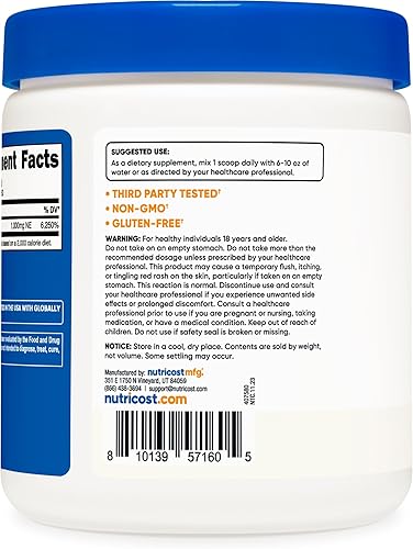 Miniatura 4 de Nutricost Niacina Vitamina B3 Polvo 882oz  1G por porción  Vitamina B3 pura niacina en polvo