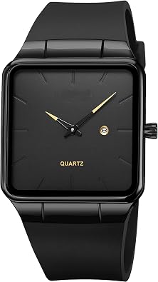 findtime Mens Watches Rectangular Wrist Watch with No Second Hand Date Calendar Dial Simple Dress Design