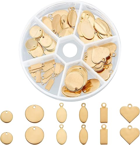 Miniatura 7 de PH PandaHall 50 colgantes de acero inoxidable 304 planos, redondos, en blanco, para pulseras, collares, joyas, manualidades, color dorado