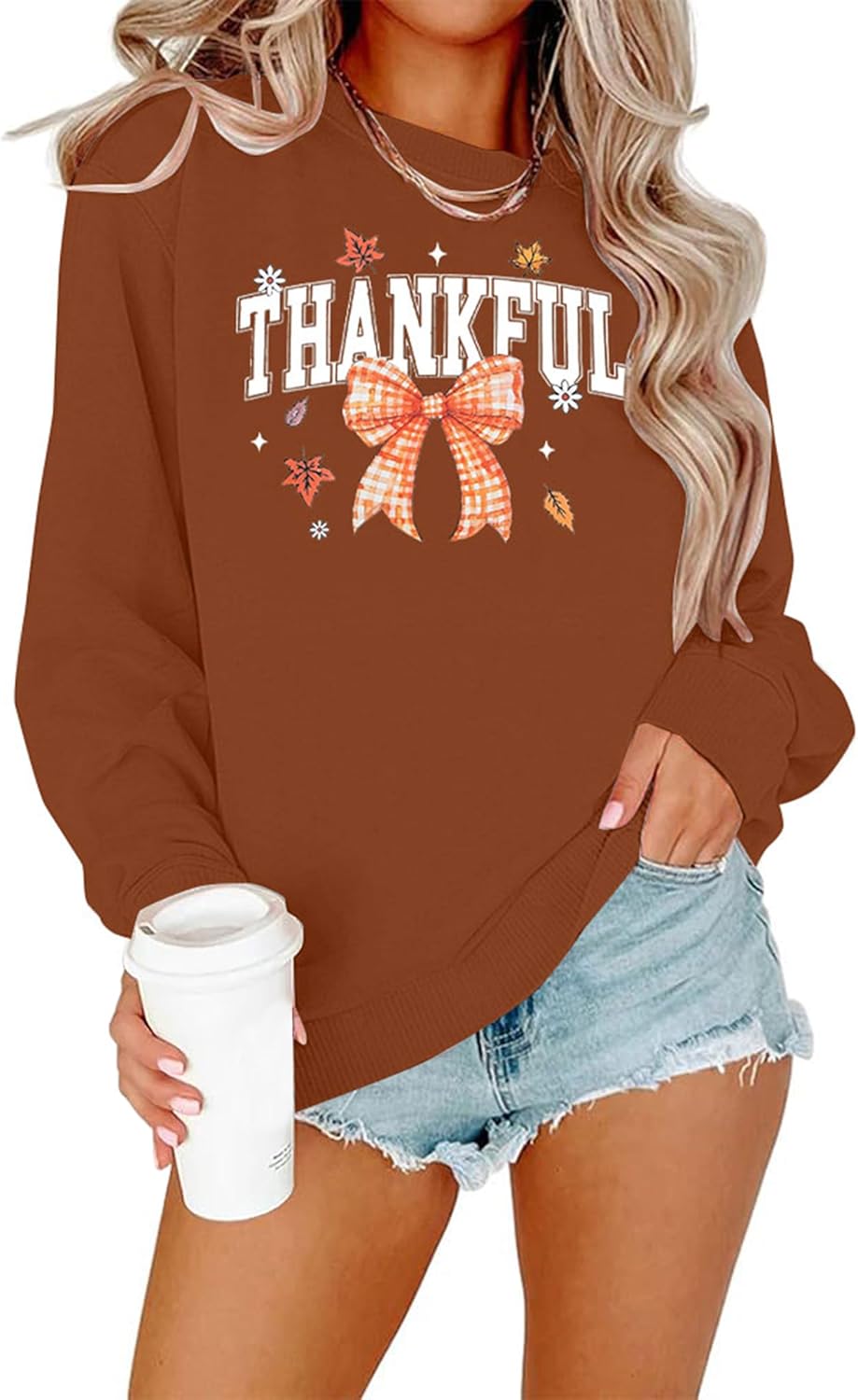 FAYALEQ Thanksgiving Sweatshirts for Women Thanksgiving Bow Graphic Pullovers Fall Holiday Long Sleeve Pullover
