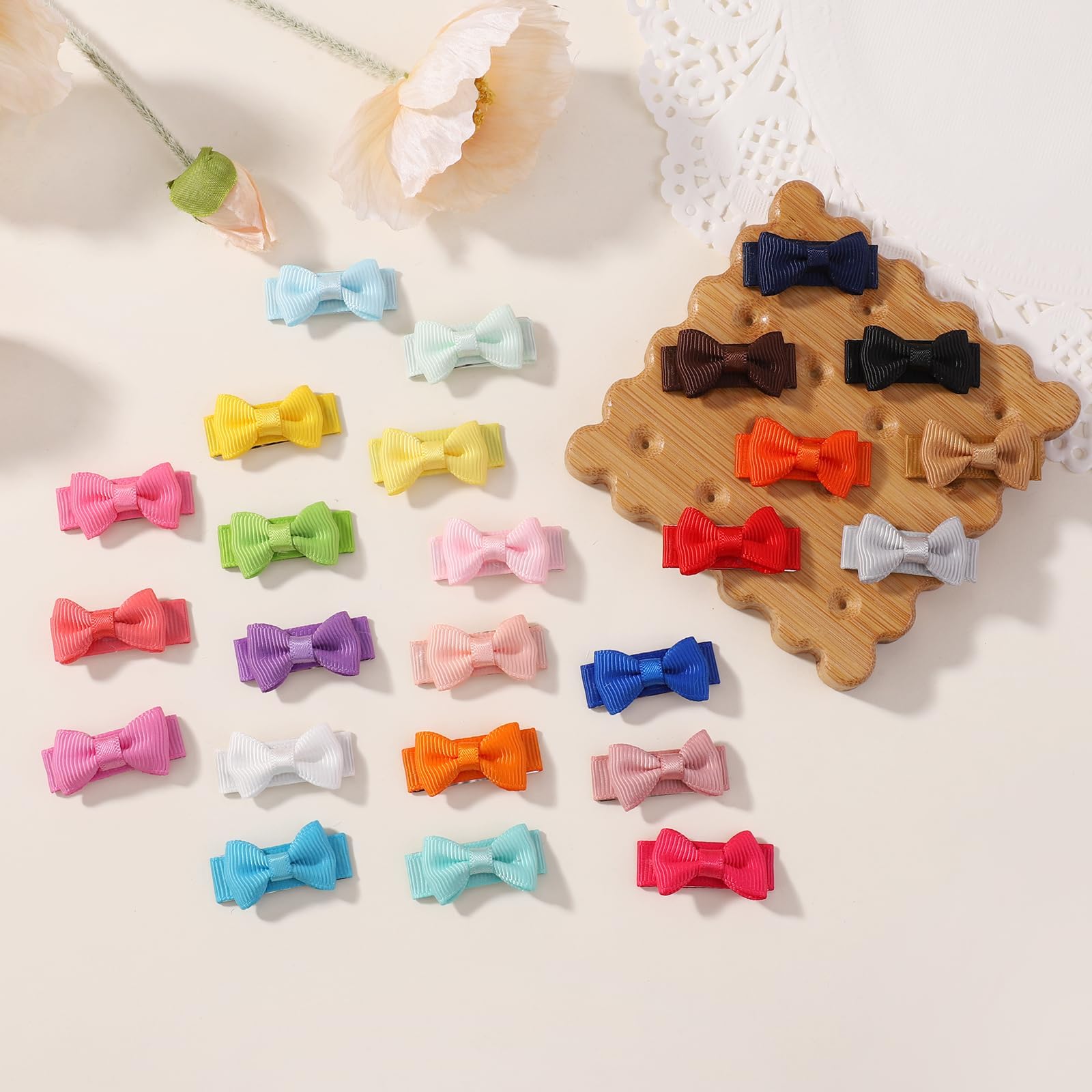 Jollybows 25 pièces Barrette Cheveux Bebe Fille, 1,2 pouces / 3cm Mini Pince Cheveux Grosgrain Ribbon Barrette Anti Glisse pour les cheveux fins de bébé