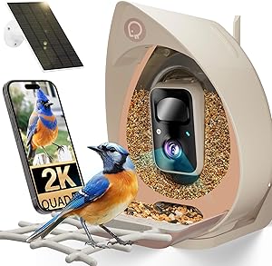 Smart Bird Feeder with Camera Solar Powered Outdoor - 2K HD Live Video, AI Bird ID (11,000+ Species), Squirrel-Proof, Instant Alerts & IP65 Weatherproof Outside, Great Gift for Birdlovers,Light Camel asin的图片