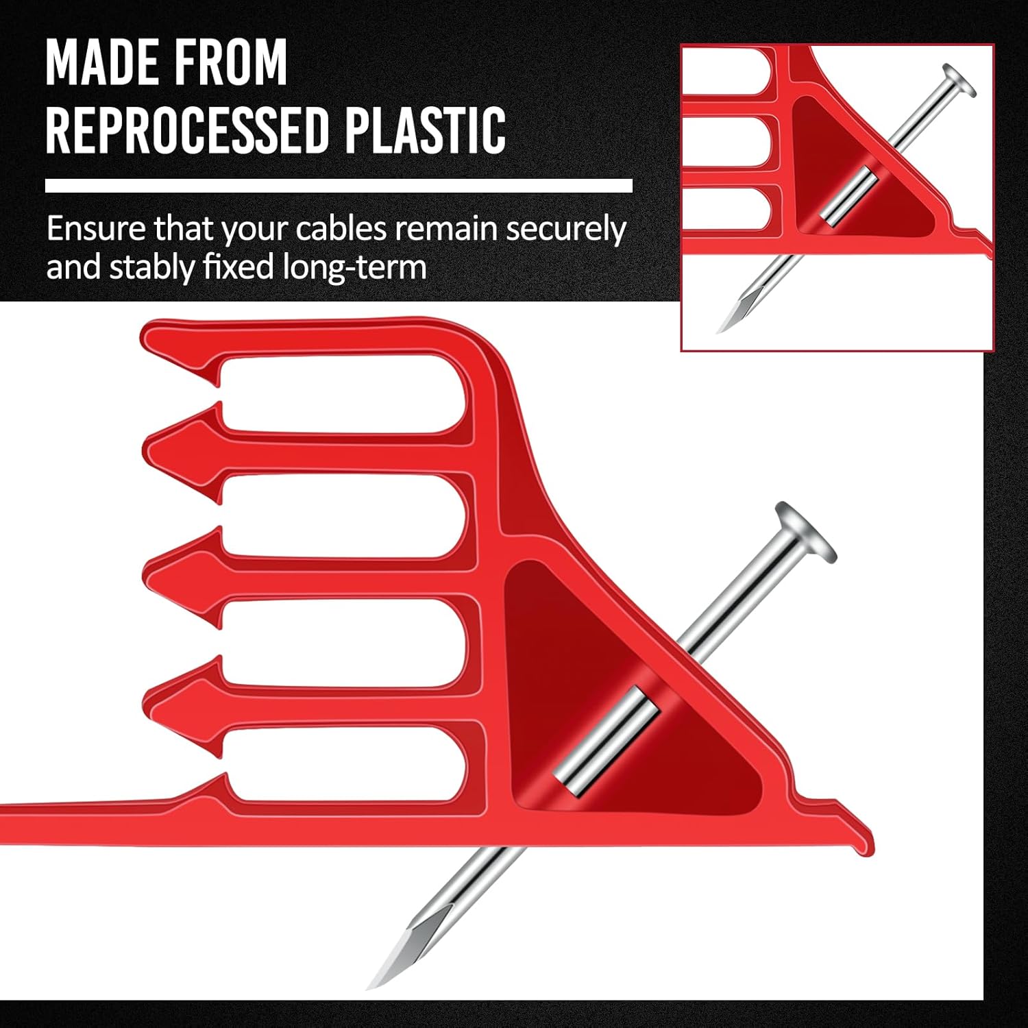 100 Pcs Cable Stackers Electrical Cable Stapler Staples Insulated Cordless Hammer Staple Sort Out Electric Efficient Electric Wire Organization for Various Quantities (Red)