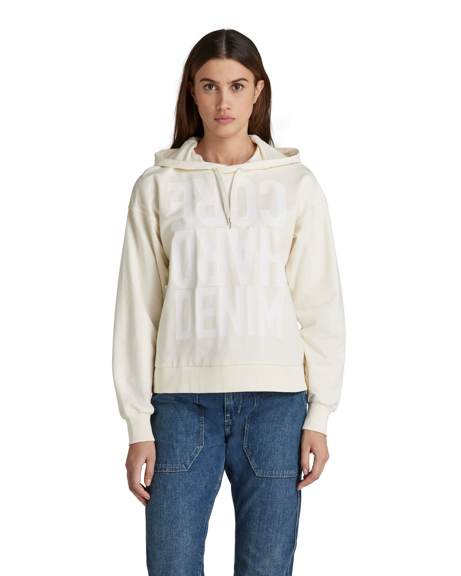 G-Star Women's Hard Core Denim Loose Hooded Sweater, White (papyrus D21559-D136-D113), XS