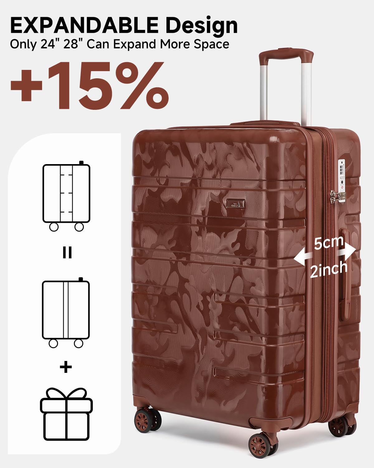 Sea choice Set Valigie 3 Rigide Espandibili 100% RPO Set Trolley Policarbonato Ultra Leggera Valigia con Chiusura TSA e 4 Ruote, camuffamento