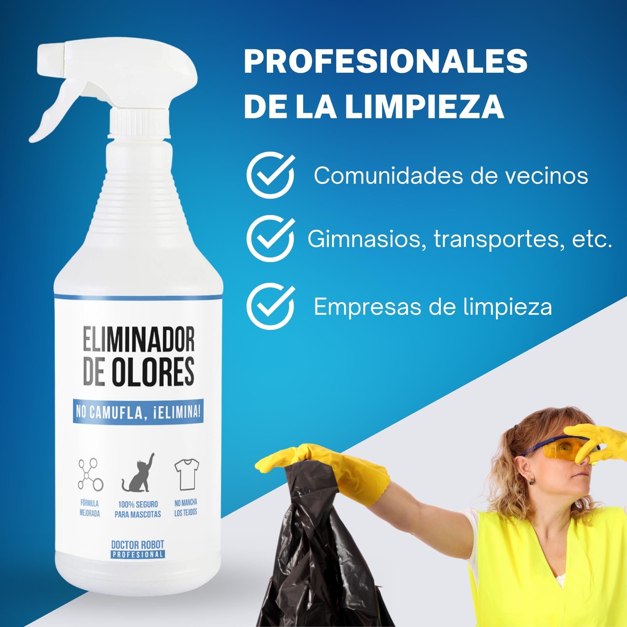 Eliminador de olores instantaneo - Anti Olor orina de Gato, Perro, Tabaco, Humedad, Basura. Seguro para Animales y Tejidos. No camufla, Elimina.