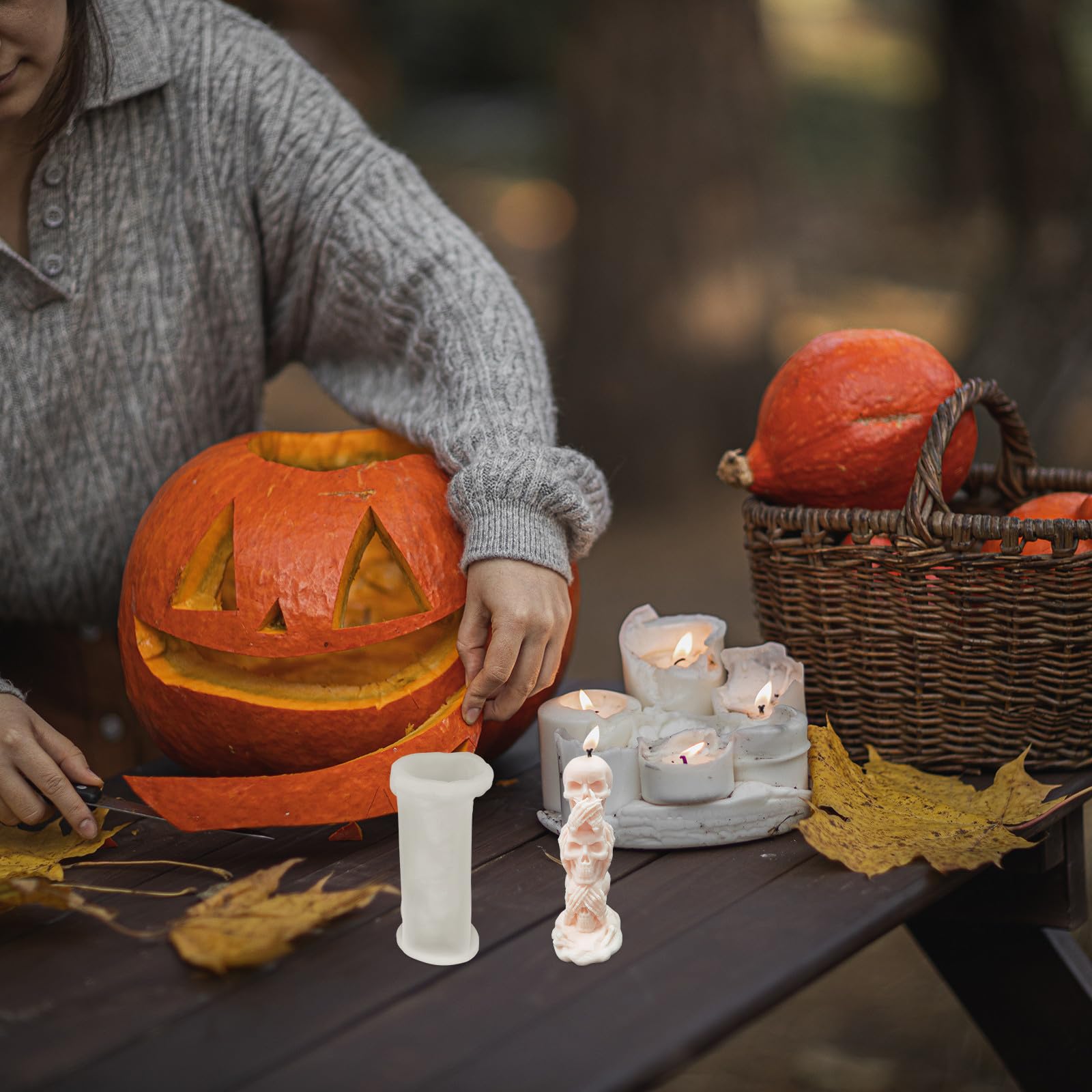 4 Pezzi Stampo Teschio in Silicone per Candele Halloween, Bianco