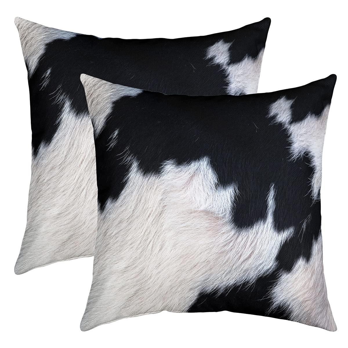 Homemissing Cowhide Throw Pillow Cover 16"x16" Soft Black White Animal Pillow Cases Cushion Cover for Living Room Farmhouse Animal Hair Decorative Throw Pillowcases for Sofa Chair