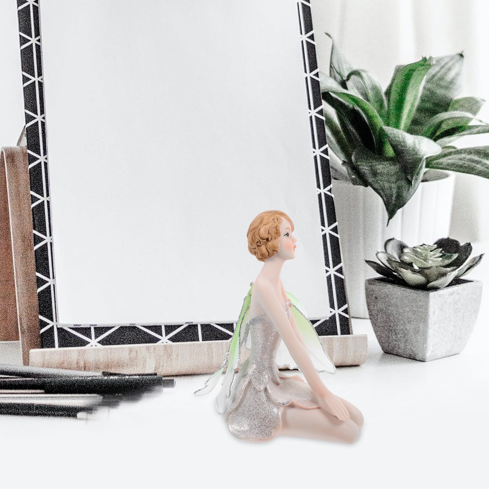 Housoutil Bambina Angelo Fata in Resina Bianca, Oggetto Decorativo da Scrivania e Auto, Decorazione Casa Stabile, Artigianato Fine