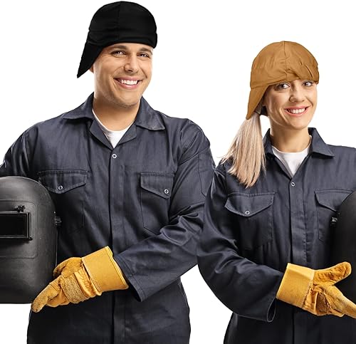 Miniatura 7 de Mepase 4 gorras de soldadura, gorros de soldadura a granel para hombres y mujeres, gorra de soldador, forros de casco de soldadura, herramienta de