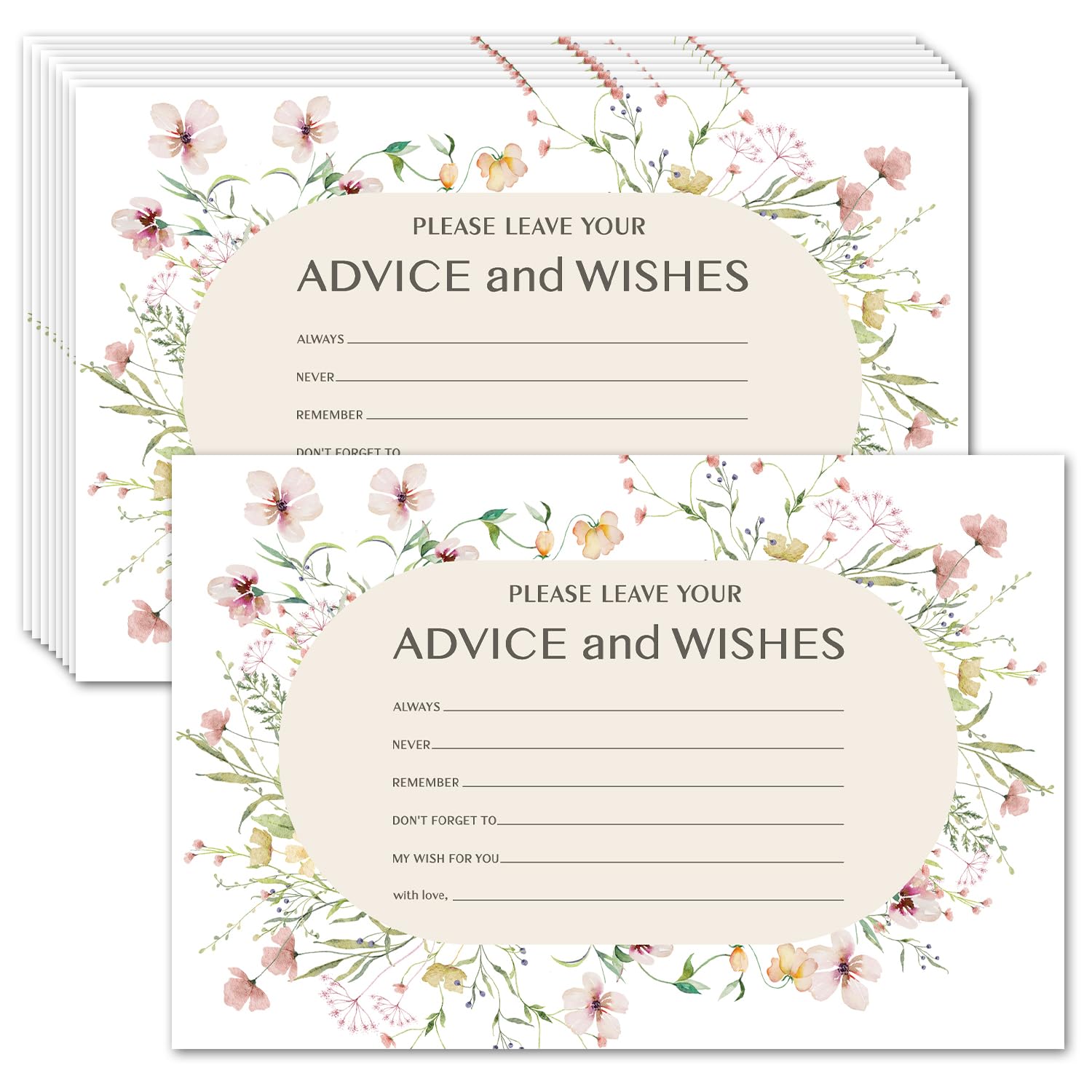 LETUROIA Wildflower Advice and Wishes Cards, 25 Cards 4 x 6 Inches, Perfect for Wedding, Graduation, Bridal shower, Baby Shower, Receptions,