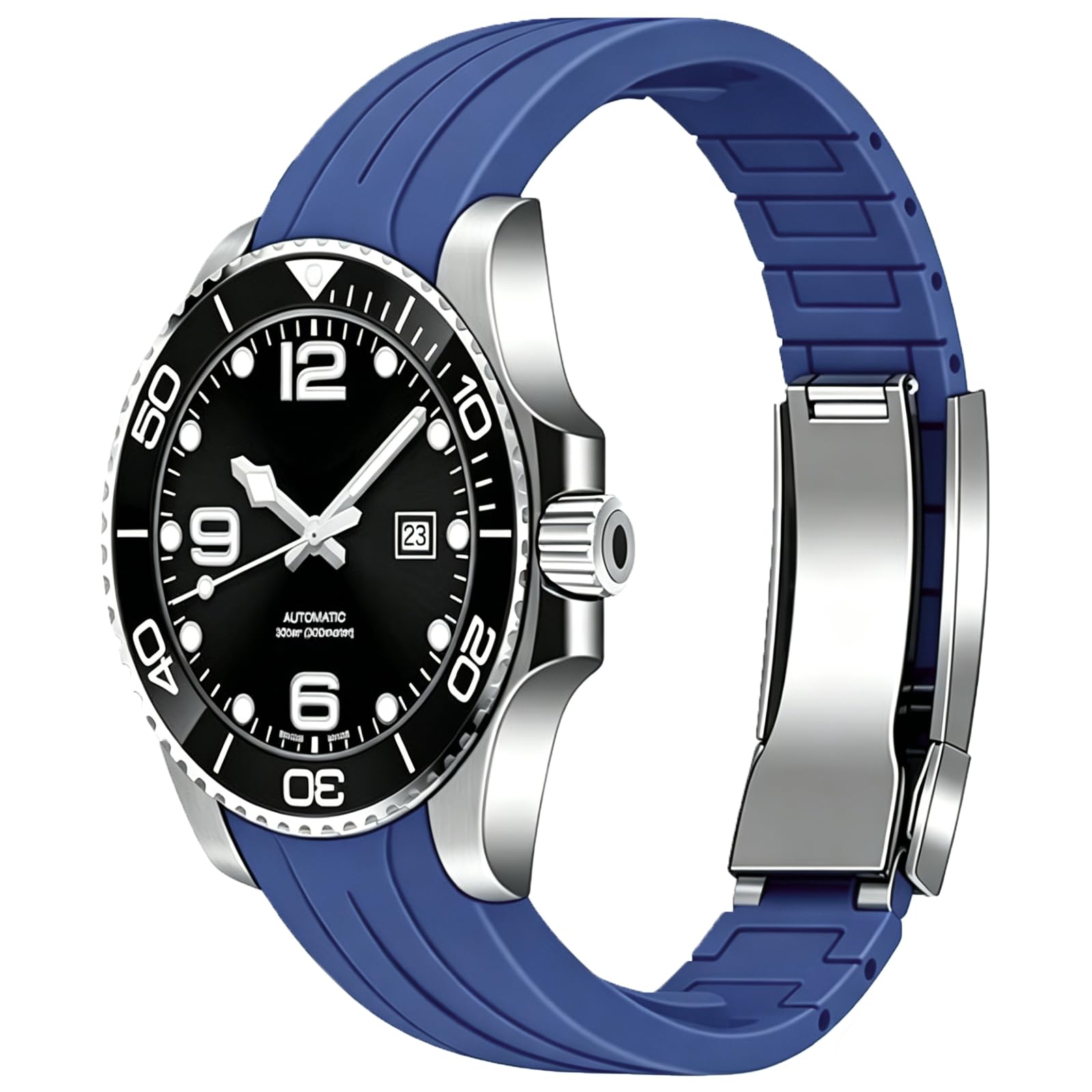 YISIWERA Artigianato Estremità Curve 20mm 22mm Cinturino Cinturino In Gomma Solido Alto Polised Spazzolato Doppio Blocco Fibbia Meccanica per Uomo Donna