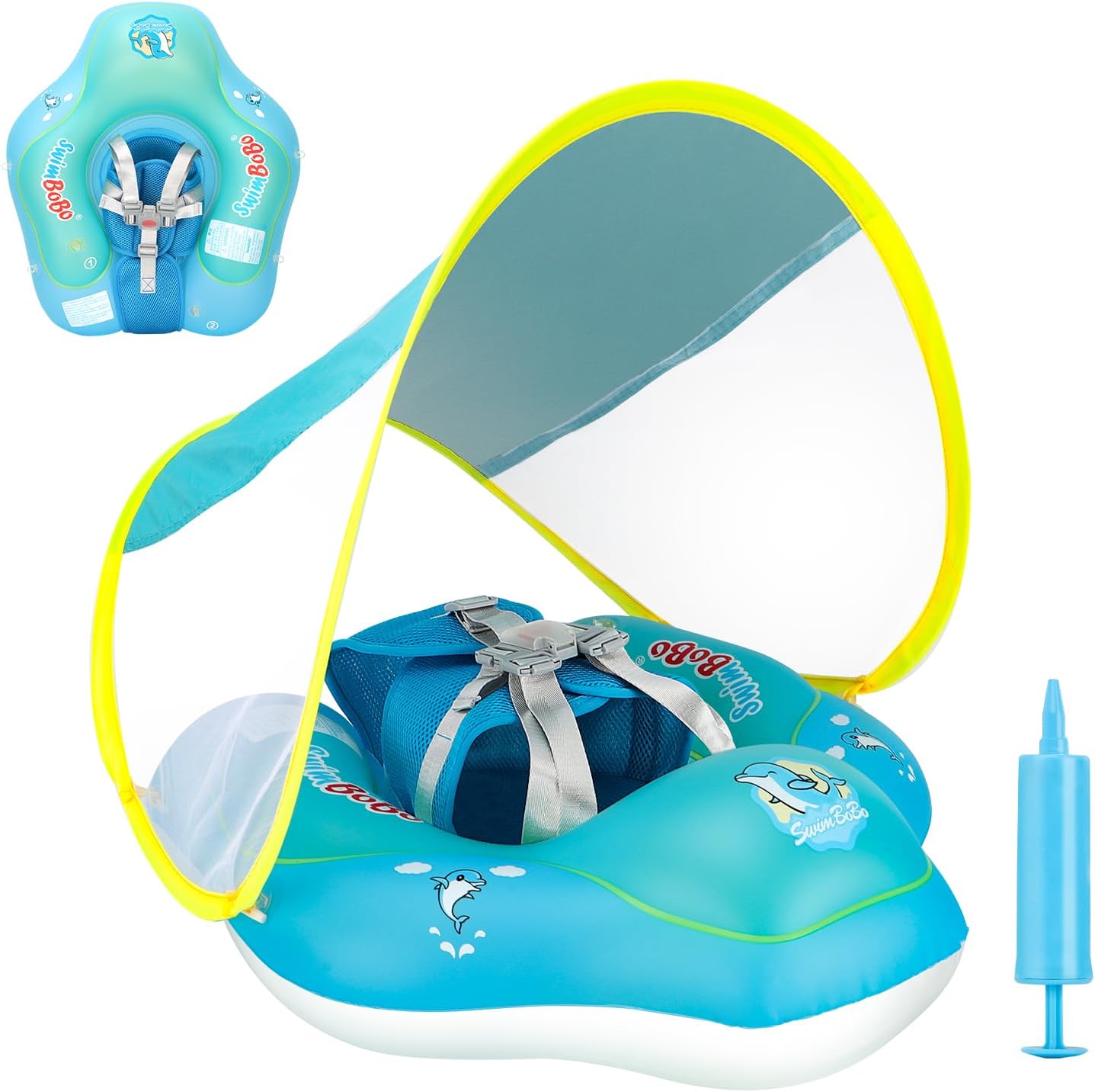 Free Swimming Baby Inflatable Baby Swim Float with Sun Canopy Size Improved Infant Pool Floaties Swimming Pool Toys for The Age of 3-36 Months