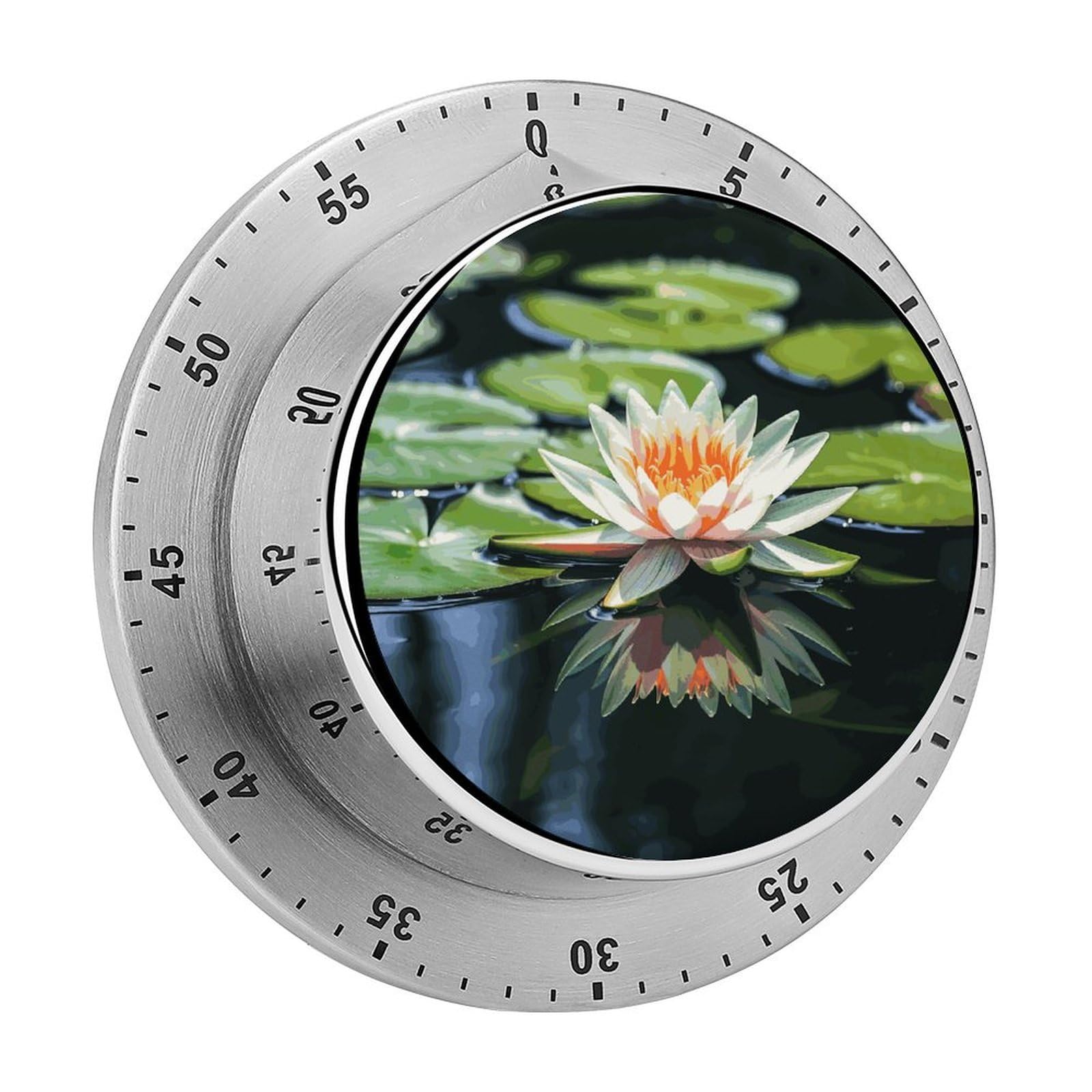 Water Lily Visual Timer with Loud Alarm 60-Minute Kitchen Timers Exquisite Stainless Steel Body - Mechanical Desk Timer Countdown Clock for Cooking Chef Clock