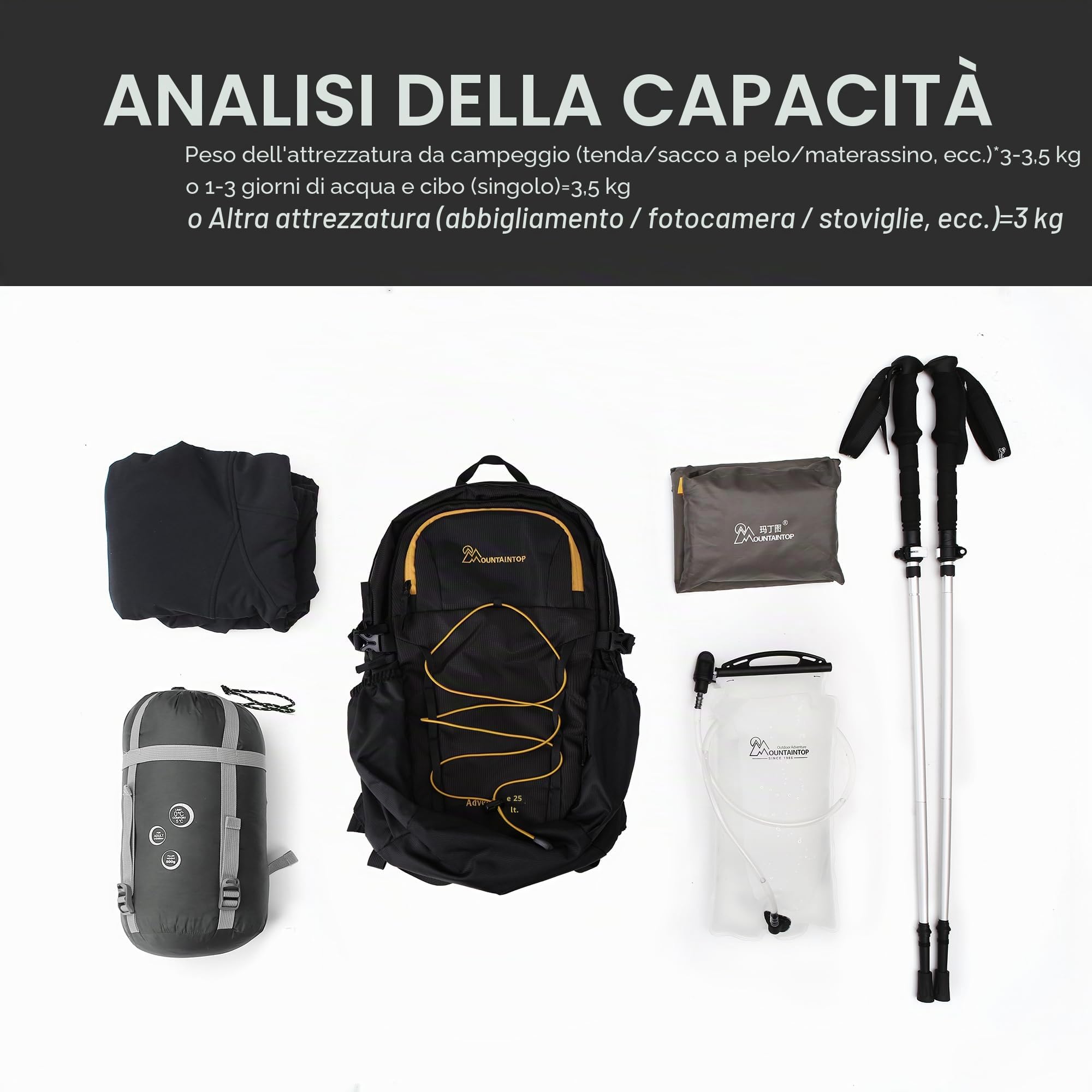 Mountaintop Zaino da trekking da 25 l/30 l, per uomo e donna, per escursionismo, all'aperto, ciclismo, 25L, Zainetto