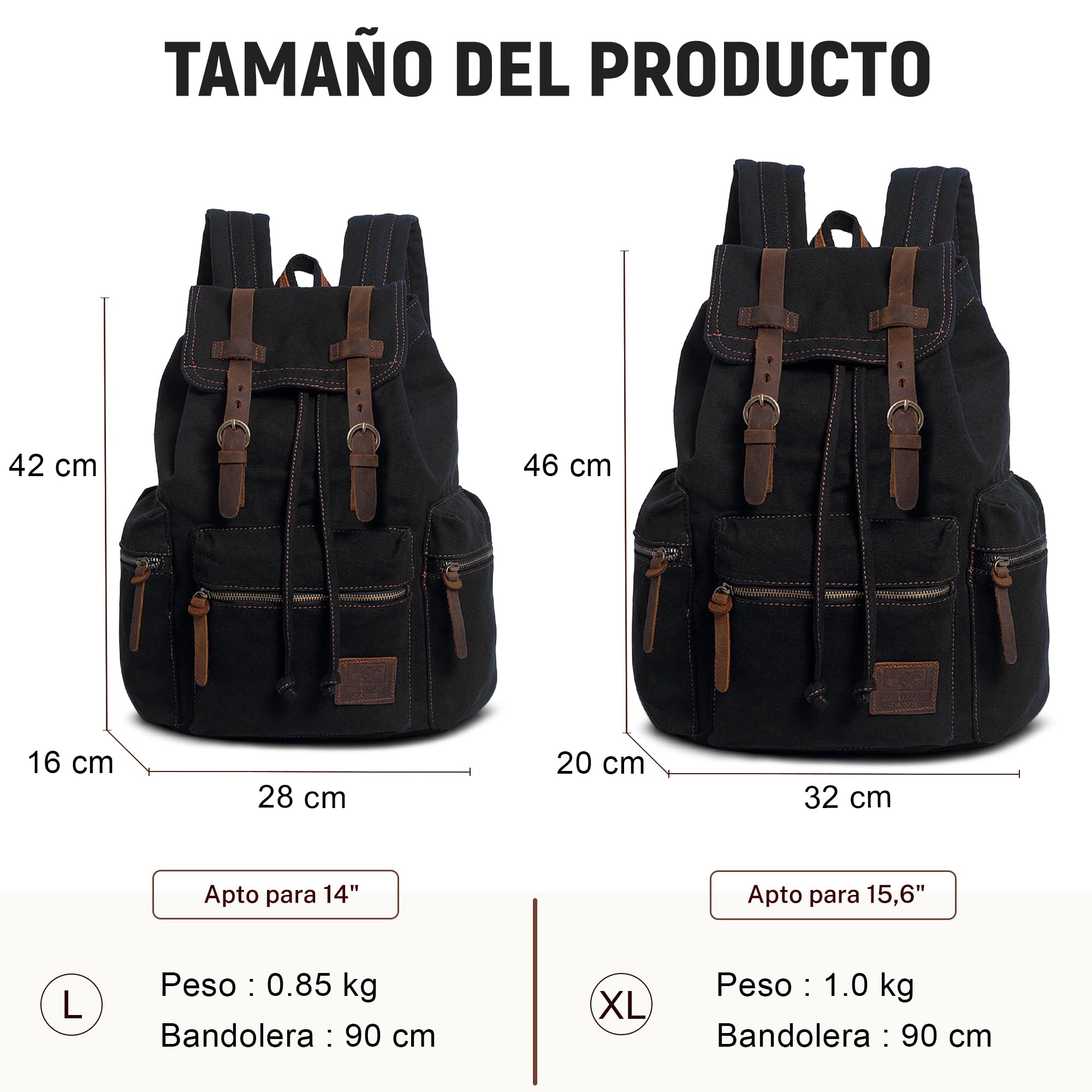 Retro Mochila Hombre Lona Mochila Portatil 15,6 Pulgadas Vintage Canvas Mochilas de Viaje Casual Daypack para Trabajo Camping Senderismo Universidad Bolsas Escuela Negro