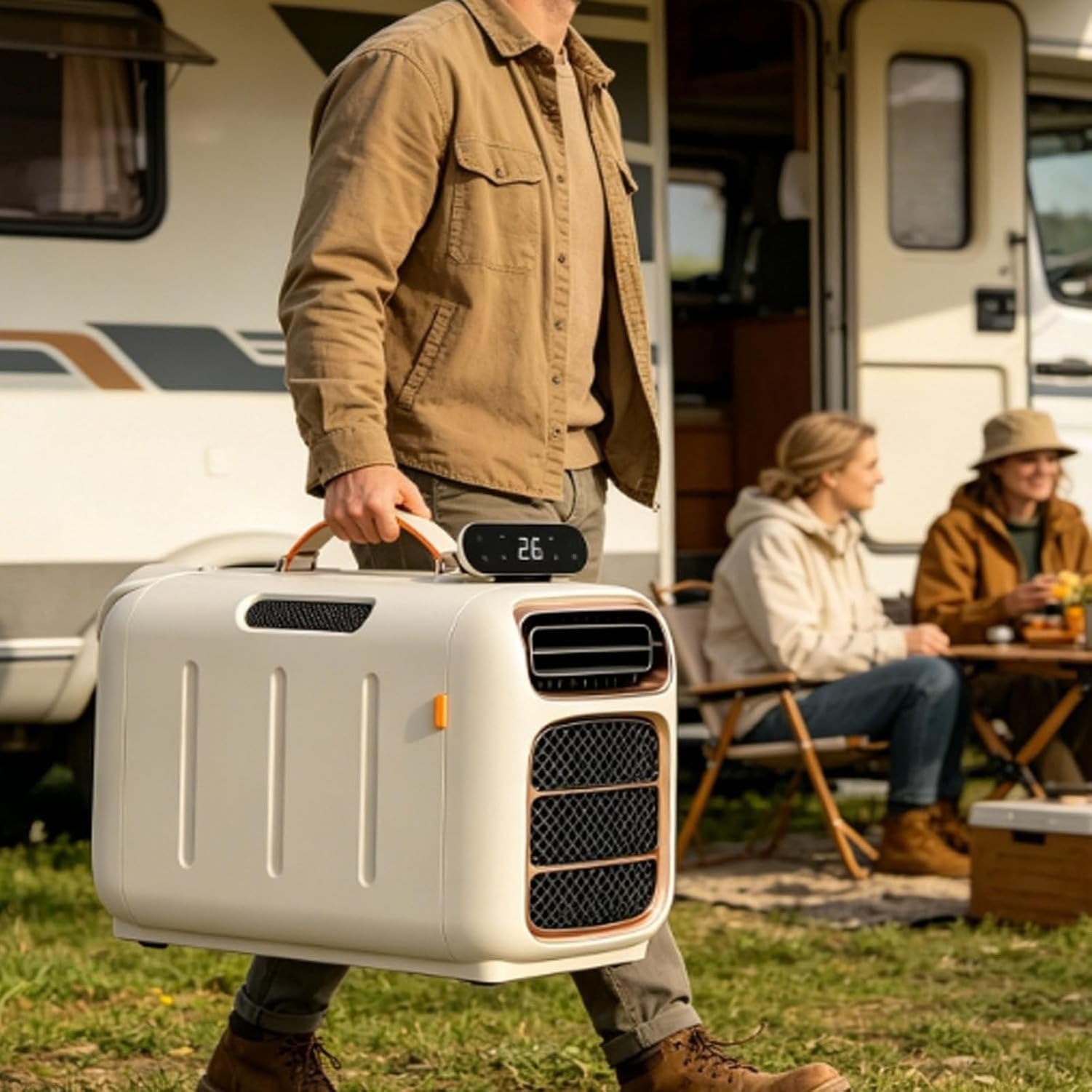 Climatiseur Portable 4-en-1 4700 BTU pour Camping, Van et Tente, AC Mobile 450W avec Panneau Tactile, 3 Vitesses et Déshumidification pour Caravane et, c, Cooling+Heating, Cooling+Heating