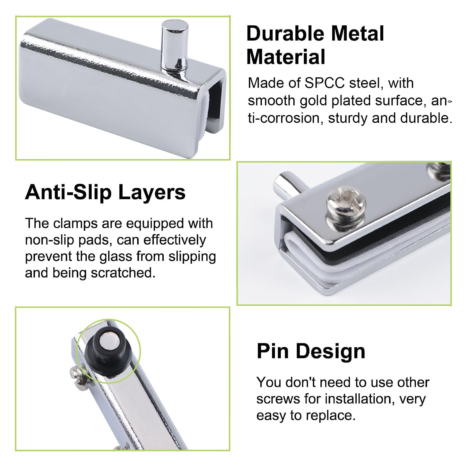 UFURMATE Glass Door Hinge, 8Pcs Frameless Glass Door Pivot Hinges Adjustable Cabinet Pivot Hinge Clip Replacement Kit - Image 4
