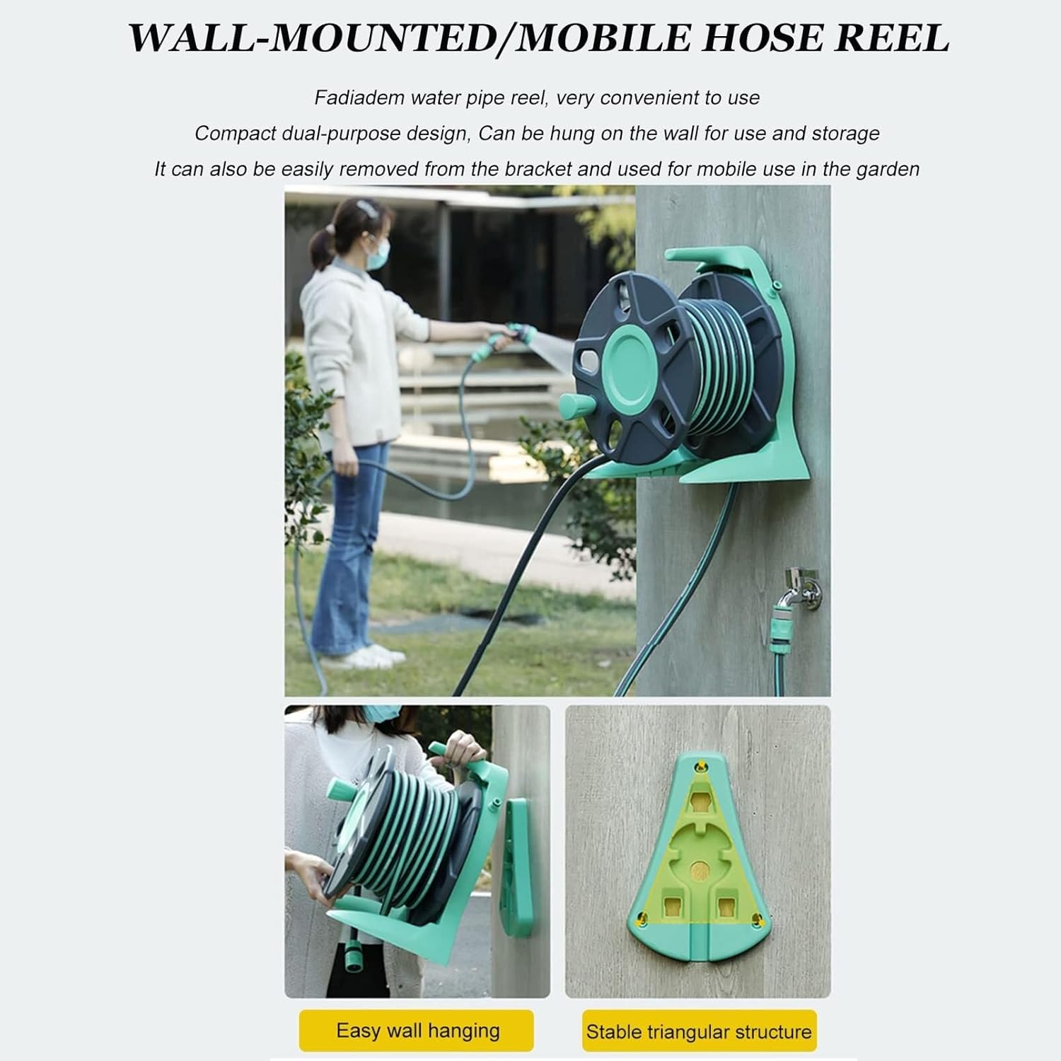 Retractable Garden Hose Reel Kit With 1/2" Hose, Wall Mounted Or Portable, 10-Pattern Nozzle & Storage Shelf Included(37.5m hose reel kit)