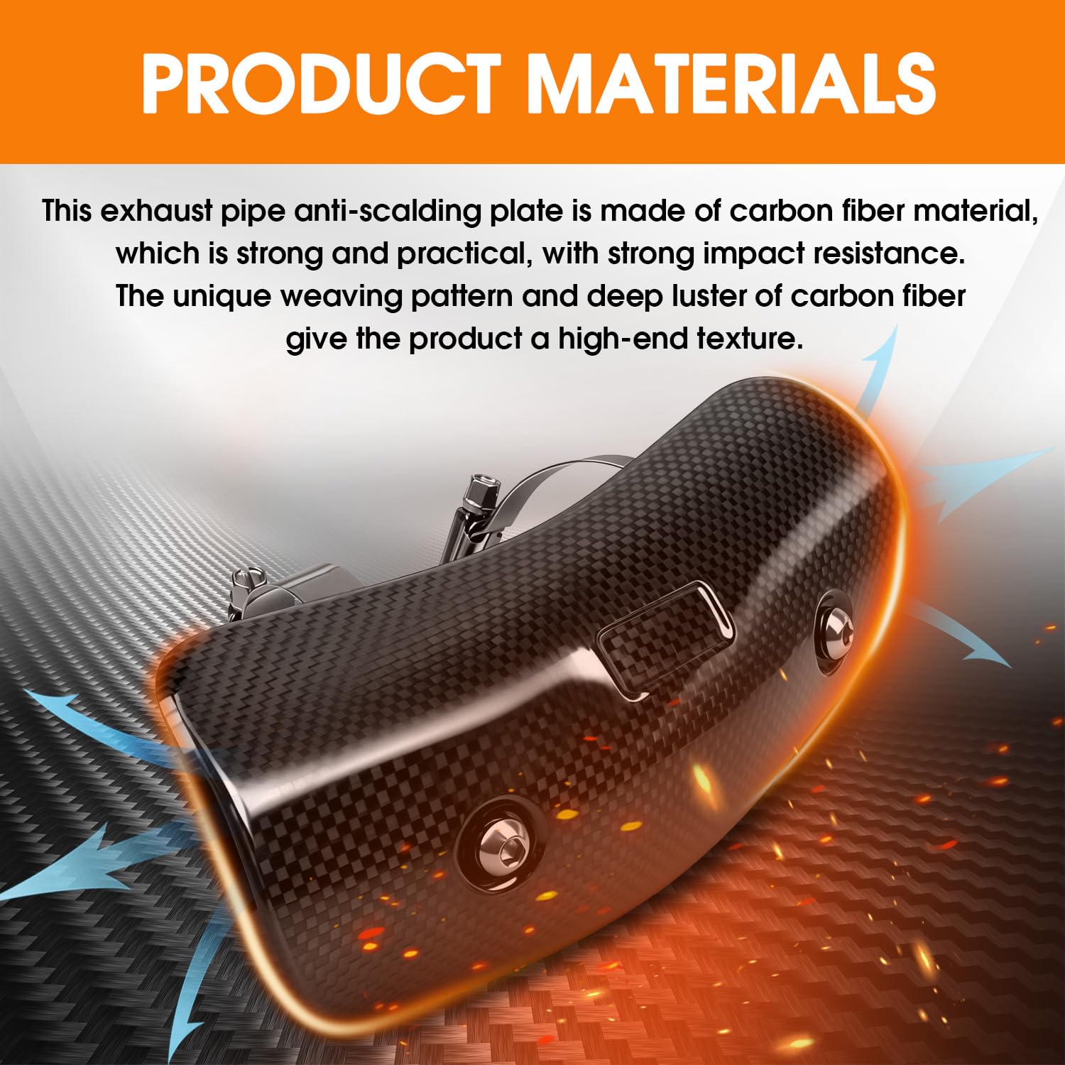 JFG RACING Paracalore Scarico Moto,Protezione Tubo Scarico Moto in Fibra di Carbonio Protezione Scarico Universale per Moto da Strada (Dimensioni:194 x 77 mm)