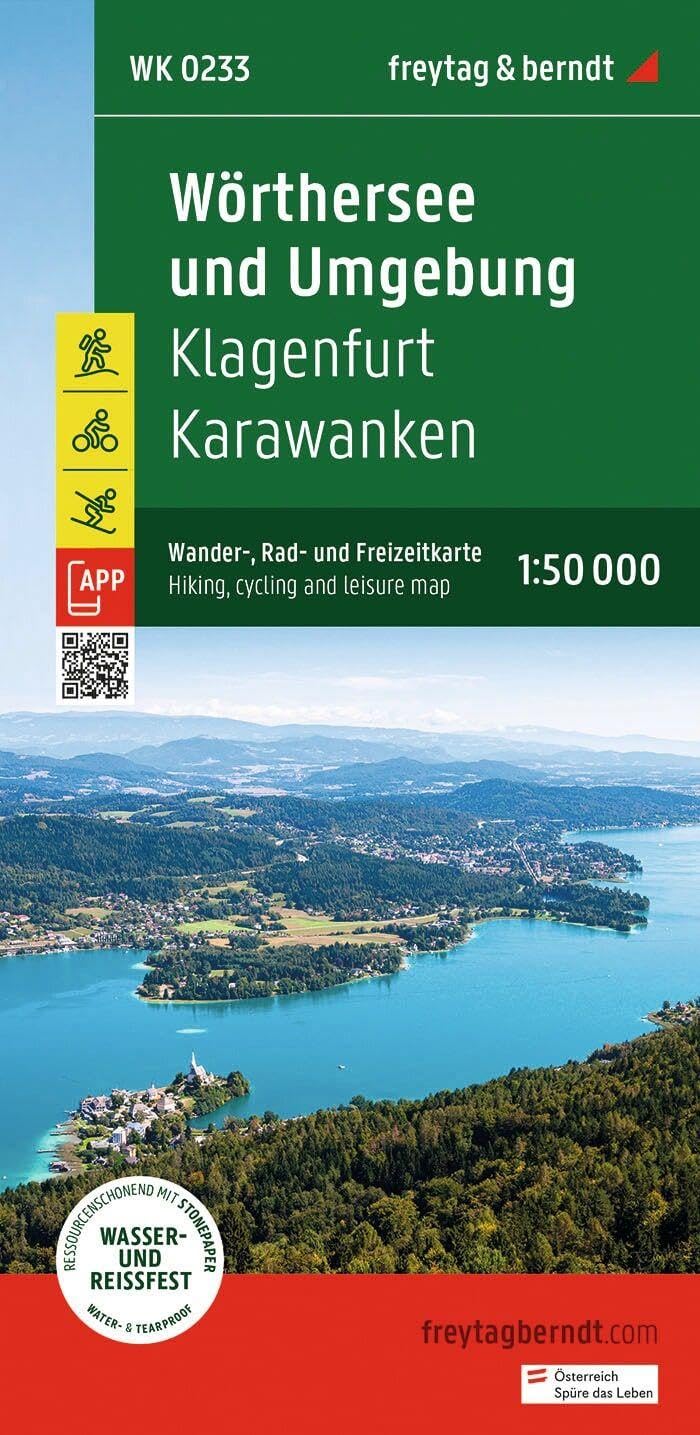 Woerthersee and surroundings, hiking, cycling and leisure map 1:50,000, freytag & berndt, WK 0233: Klagenfurt - Karawanken, mit APP, wasserfest und reißfest: Lake Worthersee WK0233