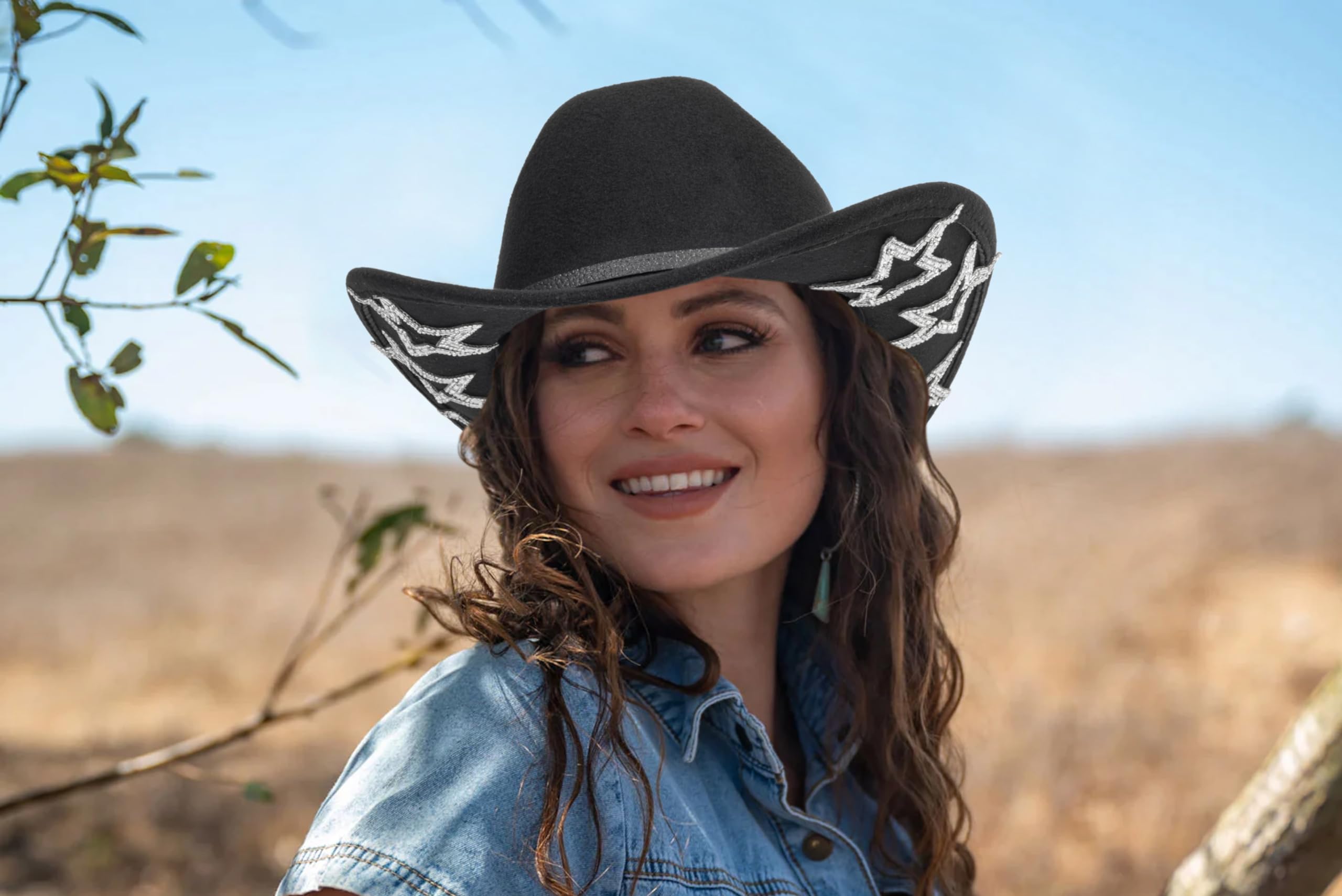Chapeau de cowboy classique pour femme avec boucle de ceinture (M-L)