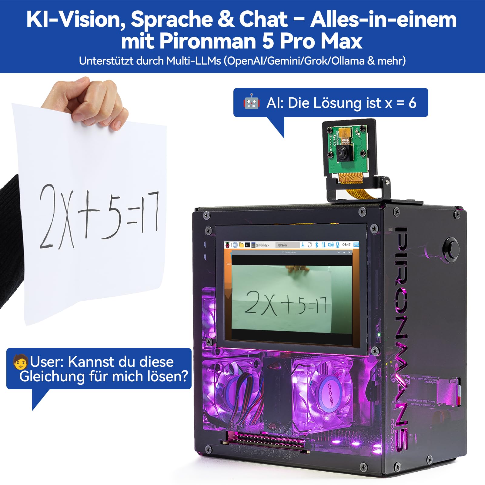 Pironman 5 Pro Max Mini-PC-Gehäuse mit 4,3" Touchscreen für Raspberry Pi 5, OpenClaw KI-Agent, Dual NVMe RAID 0/1 NAS, Kamera, Mikrofon, Audio, M.2 Hailo8, LLMs ChatGPT/Gemini (RPI5 Nicht enthalten)