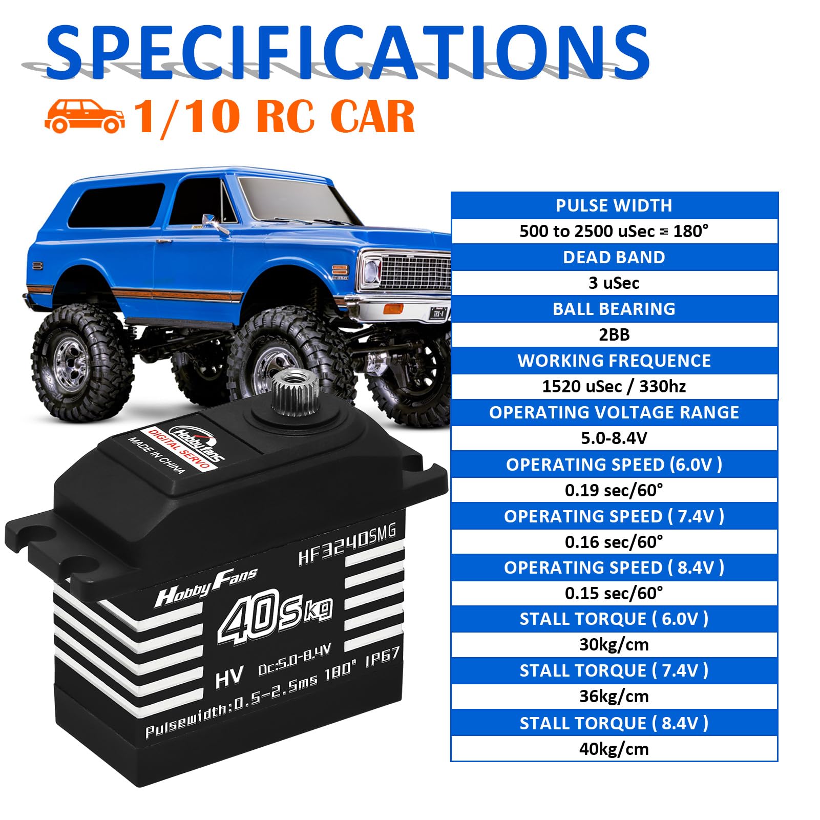 Servo digitale RC Servo 40 kg High Torque Servo All Waterproof Metal Gear Servo con 2 pz 25T Servo Horn per 1/12 1/10 1/8 RC Car RC Crawler Robot Boot, Nero