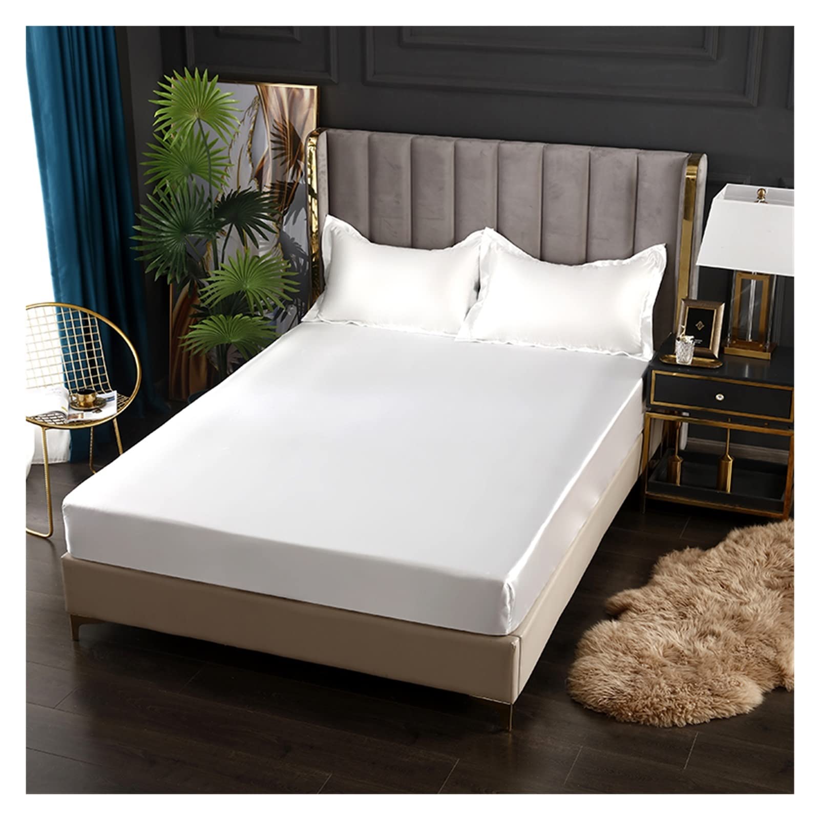 Ice Silk Bettlaken Spannbettlaken Satin Viskose Bettlaken Hochwertiger einfarbiger Matratzenbezug Gummiband Bettlaken 160x200 FüR Boxspringbetten Und HerköMmliche Matratzen(Ka fe se,180x200x25cm)