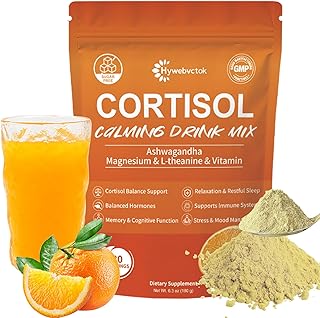 Cortisol Drink Powder, Natural Cortisol Supplements for Women Men,with Ashwagandha, L-Theanine, Black Pepper Extract, Turmeric Root, Relaxation, Focus,Mental Clarity,6.3 OZ