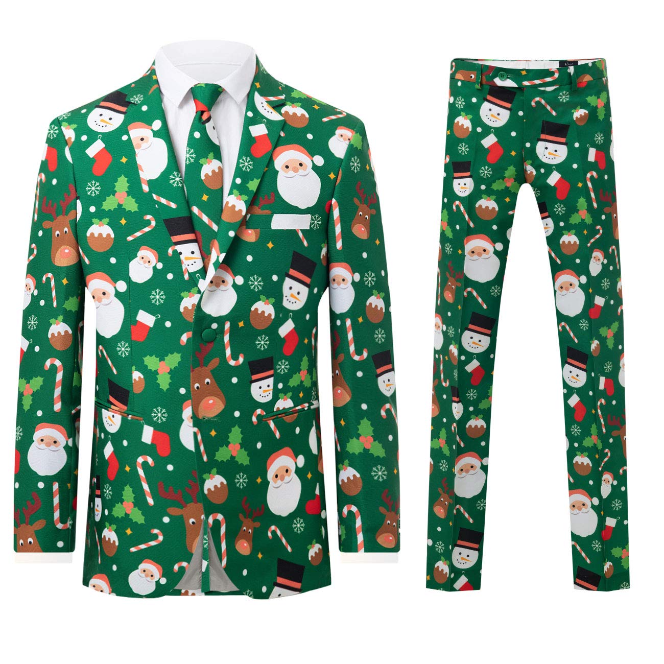 Dobell Mens Green Santa and Friends 2 Piece Christmas Suit Regular Fit-40R