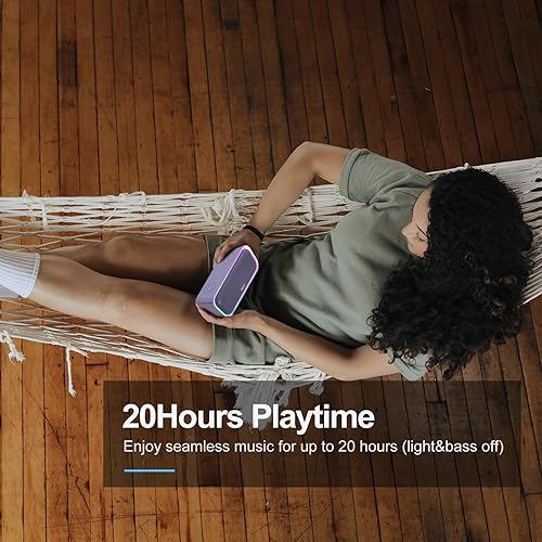 Miniatura 5 de DOSS SoundBox Pro Altavoz Bluetooth, sonido estéreo de 20 W, graves extra activos, tiempo de reproducción de 20 horas, luces multicolor, IPX6 para