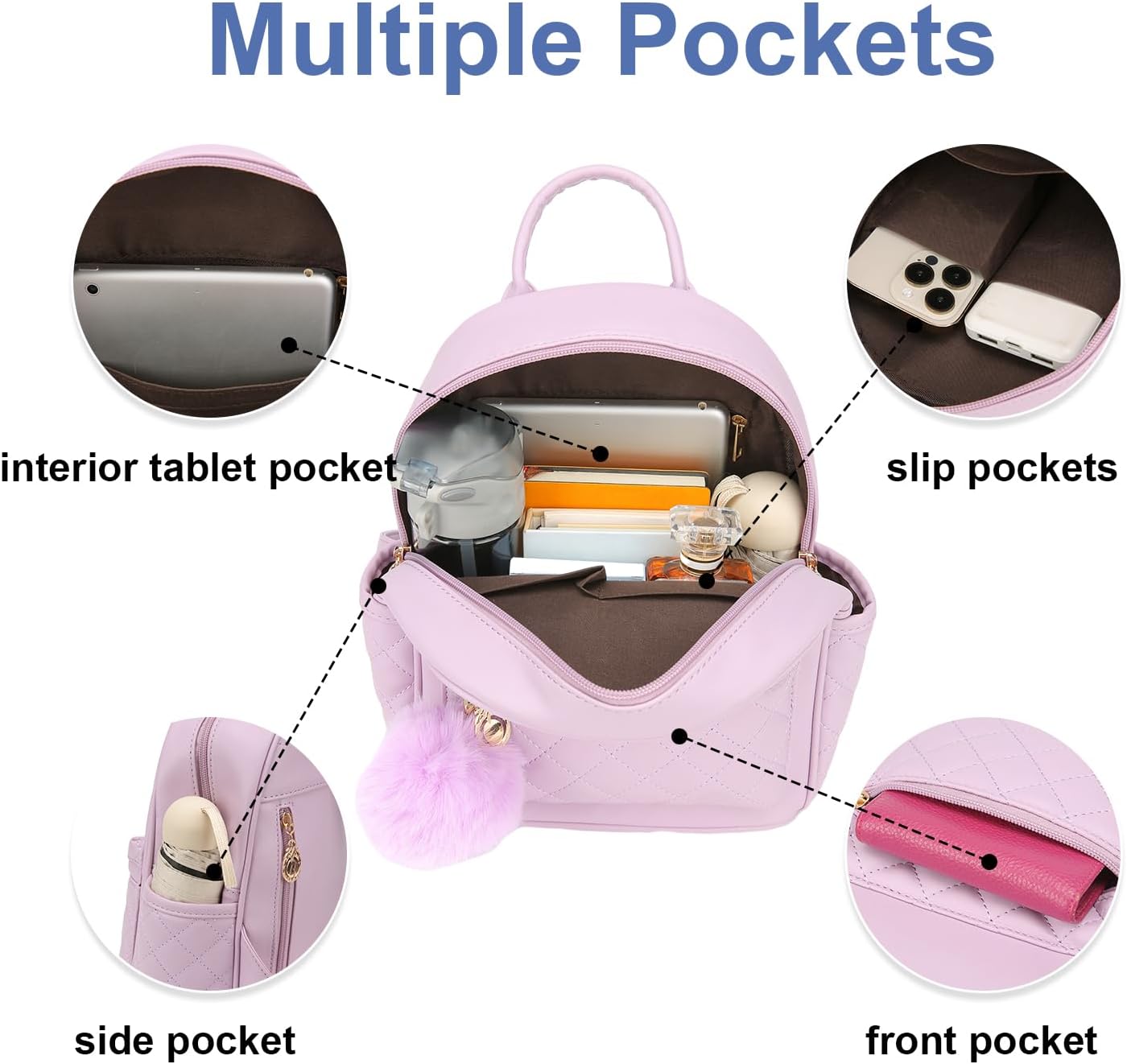 Barsine Girls Fashion Mini Backpack Purse Small Cute Plaid Leather Women Backpacks Little Bag (Purple) - Image 5