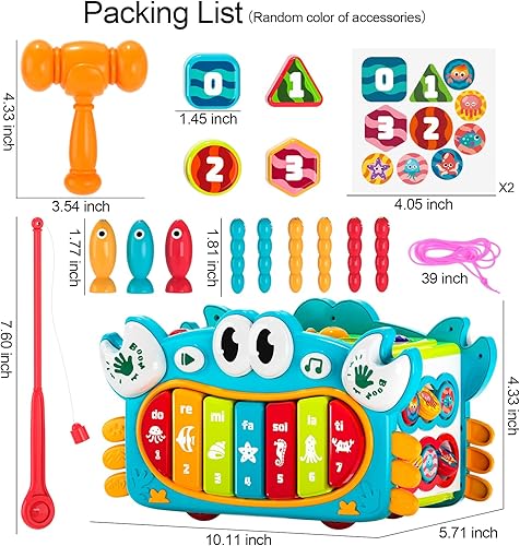 Miniatura 5 de Juguetes musicales Montessori 8 en 1 con música y luces para bebés de más de 18 meses, juguetes martilladores, cubo de actividades, juguetes de