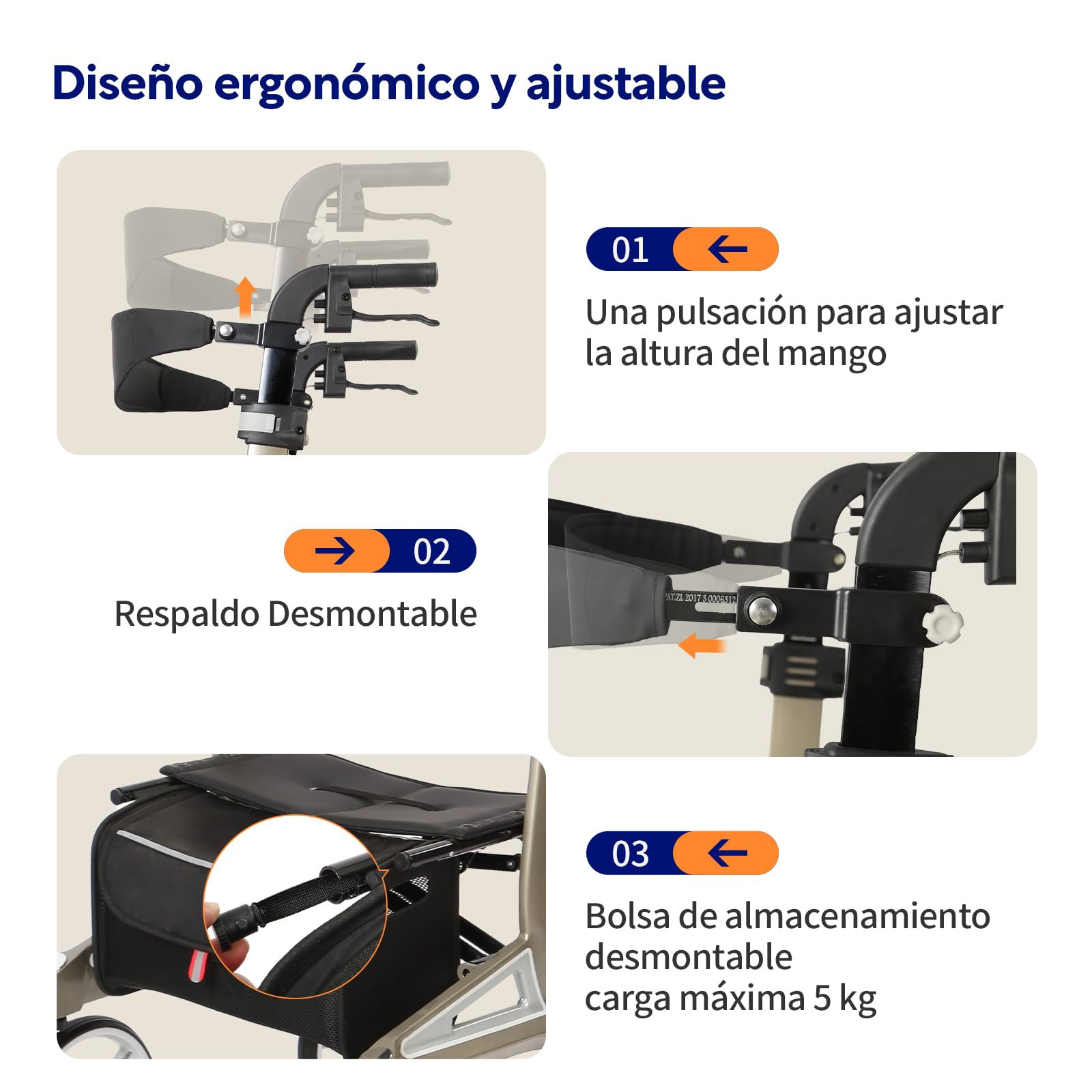 VOCIC Z71 andador plegable para ancianos, Andador de aluminio impermeable | andadores con asiento & ruedas PU todoterreno antipinchazos, Respaldo & altura ajustables, peso ligero, adultos, verde gris
