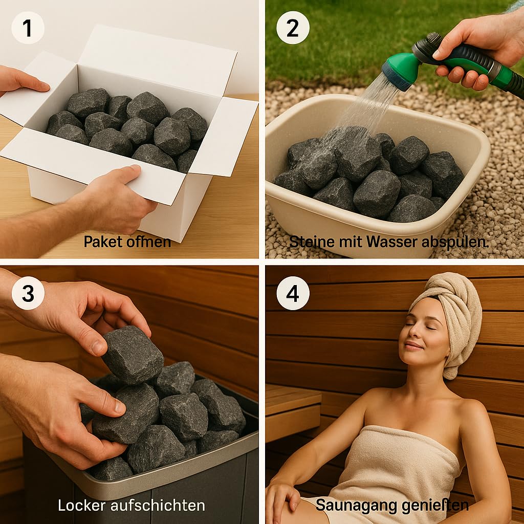 Dufte Momente Saunasteine Gabbro/Diabase 20 kg – Körnung 70–150 mm | Premium-Saunasteine für Aufgüsse | Maximale Wärmespeicherung & sanfte Dampfbildung