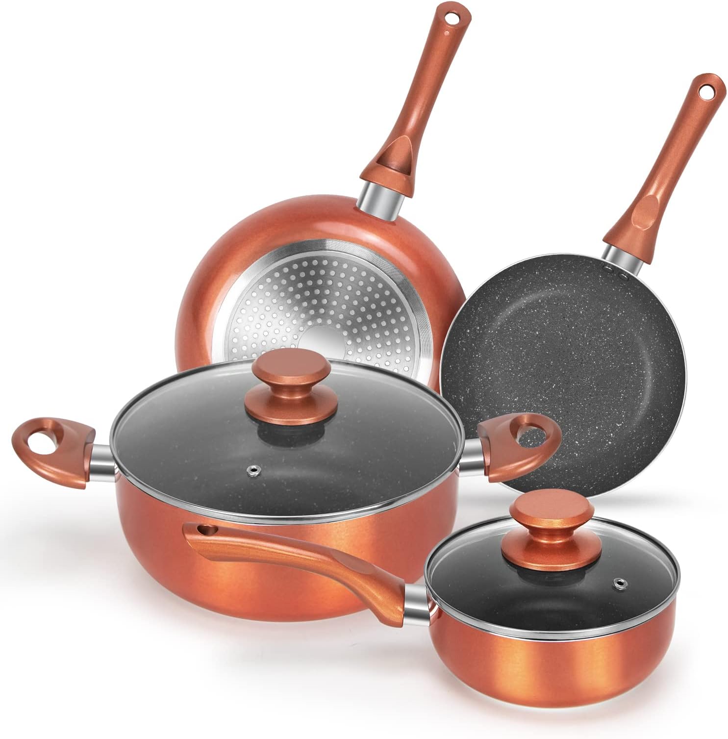 Kitchenware Pots & Pans Basic Kitchen Cookware Set (6-Piece), Nonstick Pots and Pans Set Non-Stick Coating,Multi-function Cookware Set Induction Bottom,Saucepan, Stock Pot, Frying Pan, Rose Gold