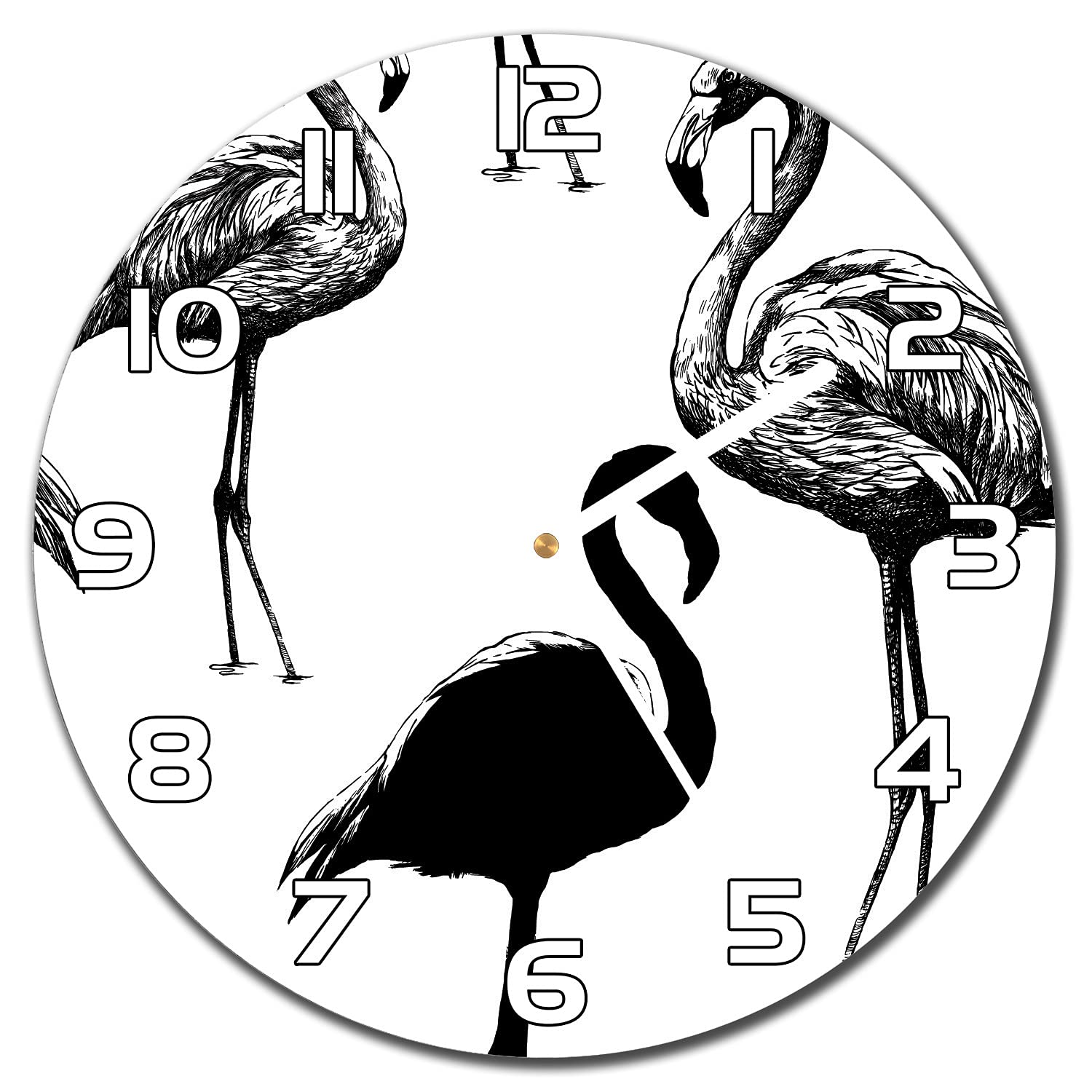 Horloge en verre 30 cm flamant rétro avec aiguilles blanches