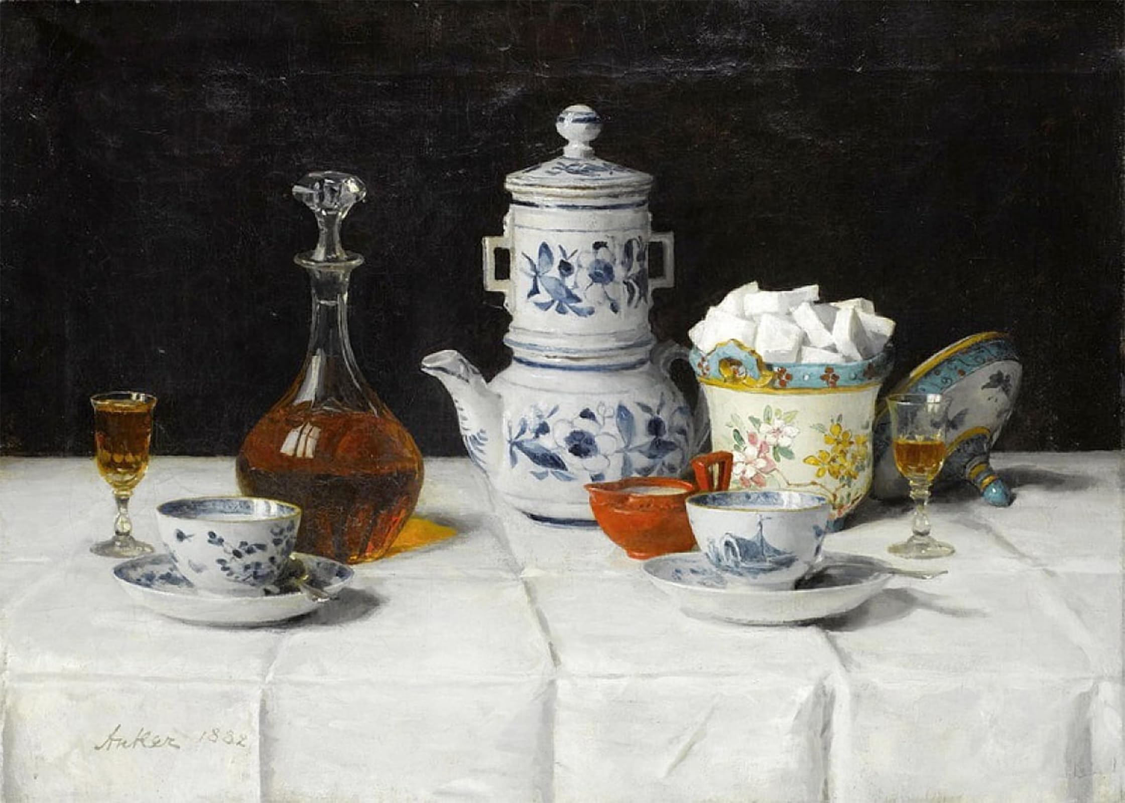POSTERIIk Vintage Classic Picture Landscape Artwork Still Life with Coffee by Albert Anker Portrait Canvas Painting for Office Home Decor 60x90cm