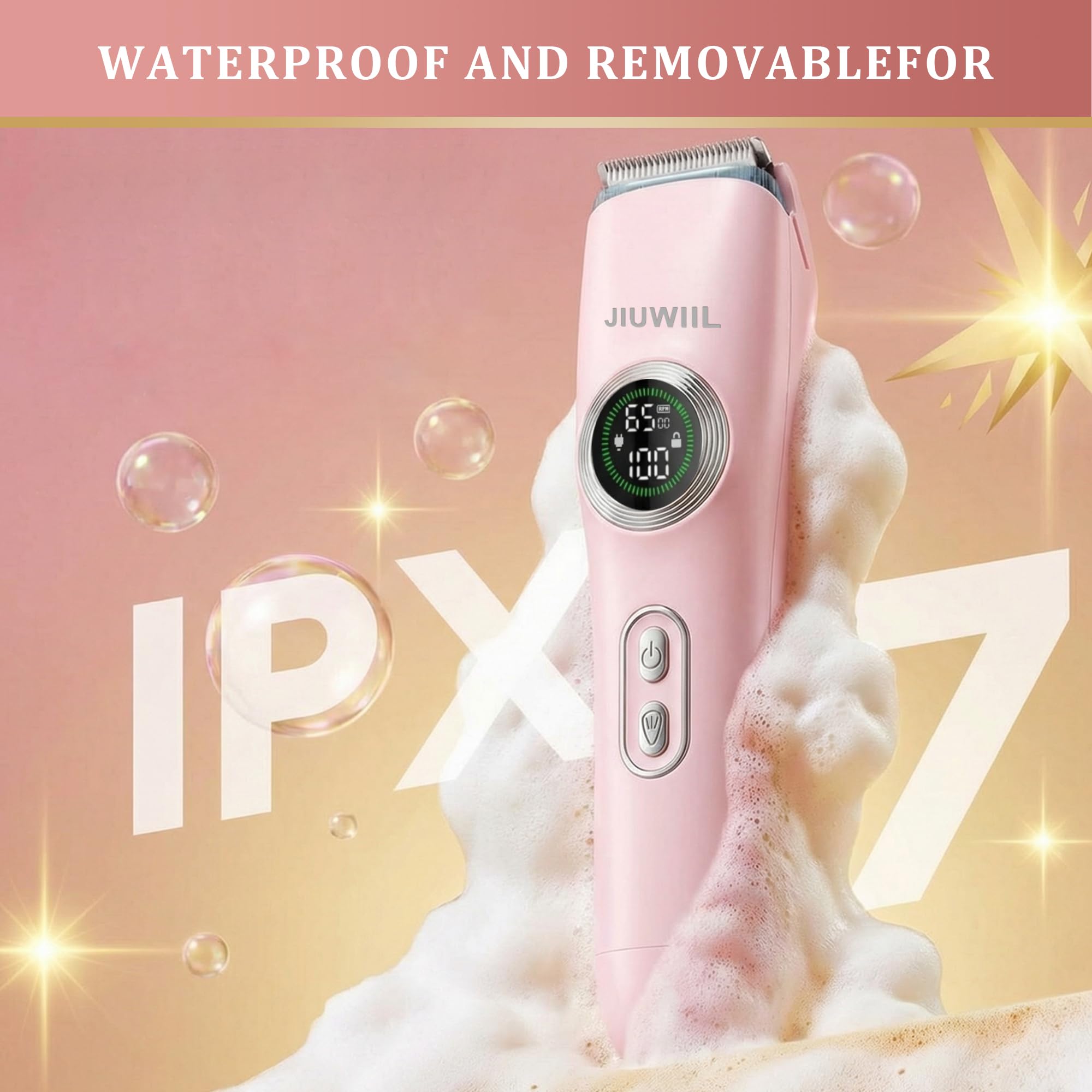 Bikini Trimmer für Frauen, JIUWIIL 2 in 1 Elektrorasierer für Frauen, IPX7 wasserdichter Elektrorasierer mit zwei Köpfen, Nass und Trockenrasierer für Körperbehaarung und Bikin (Rosa)