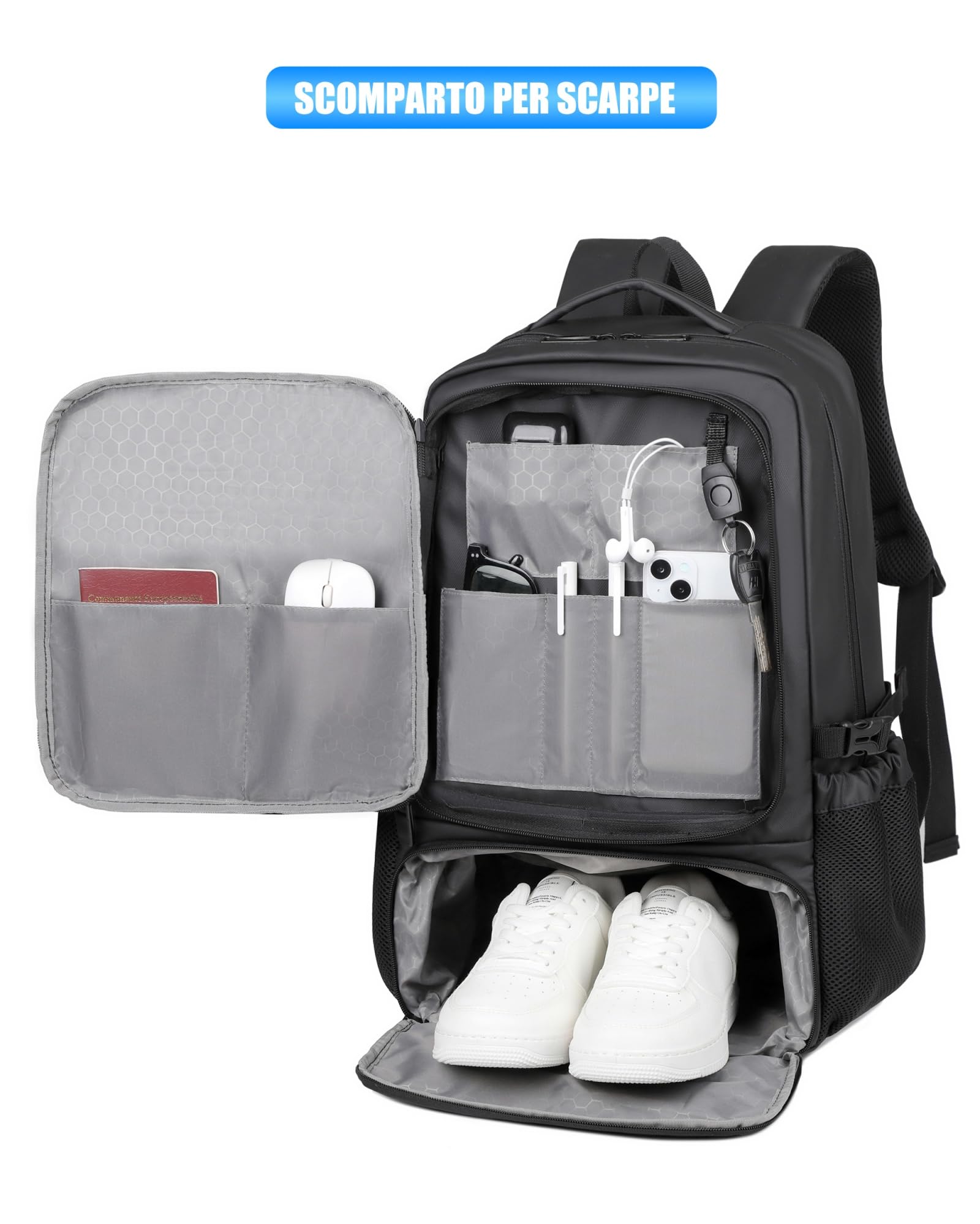 Kommodum - Zaino per Viaggio da Uomo Porta PC Estendibile Bagaglio Valigia Borsa Computer fino ai 17 pollici in Membrana PU Tasca impermeabile per Lavoro Trekking Escursione KM18