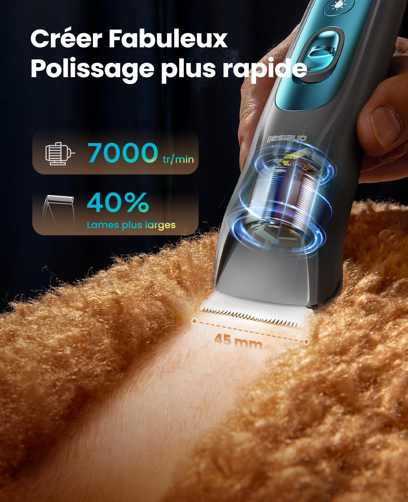 oneisall 4-en-1 Tondeuse pour Chien Professionnelle Sans Fil pour Animaux, Tondeuse à Poil Long Epais avec Lumière LED, Toilettage Rechargeable 2000mAh, Rasoir pour Chien et Pattes (Bleu)