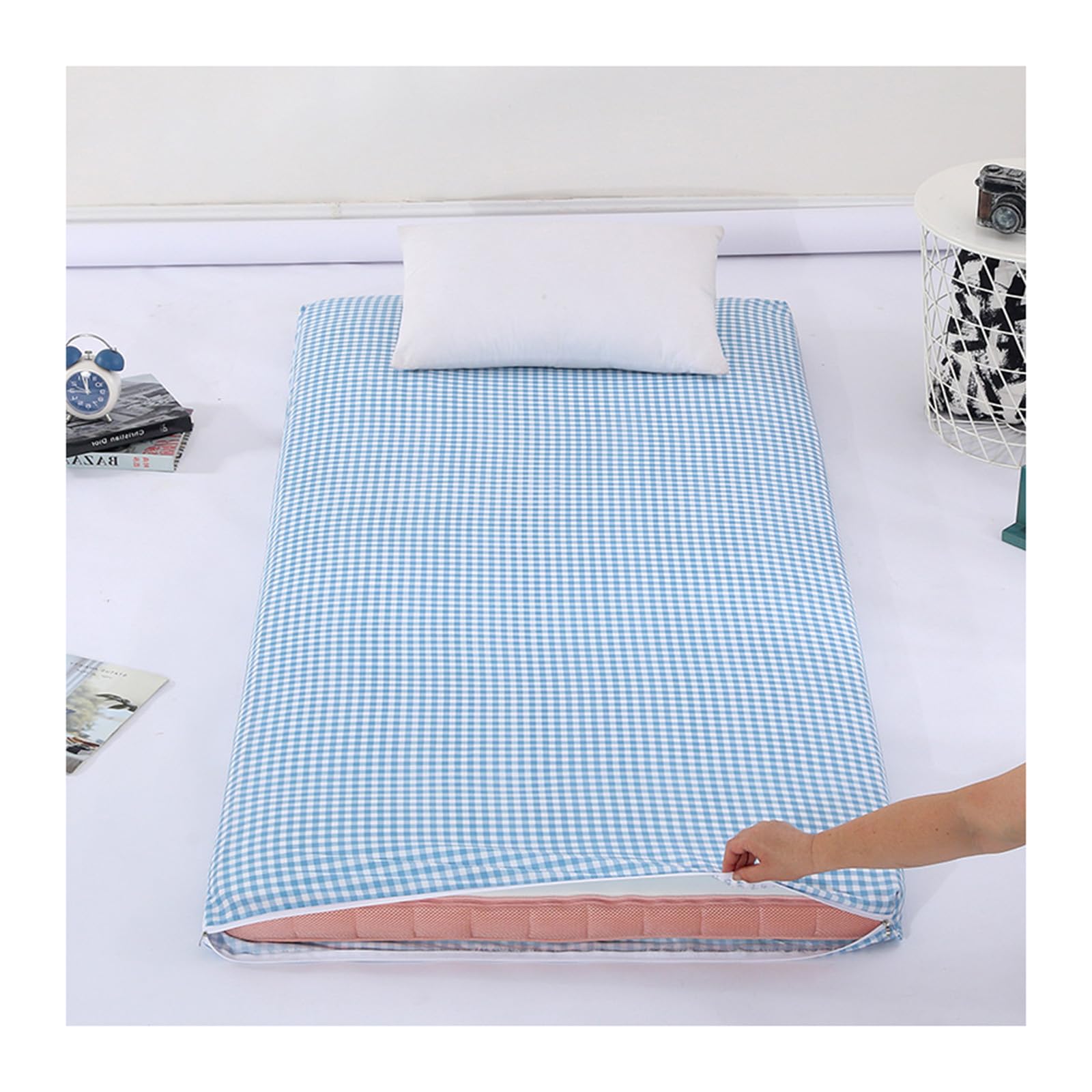 Staubdichte Futon-Bodenmatratzenbezug Ohne Matratze, Rutschfester Bezug für Traditionelle Futon-Matratze Waschbar Tatami-Matte Schutzhülle Staubschutz mit Reißverschluss,D,150x190cm/59x75in
